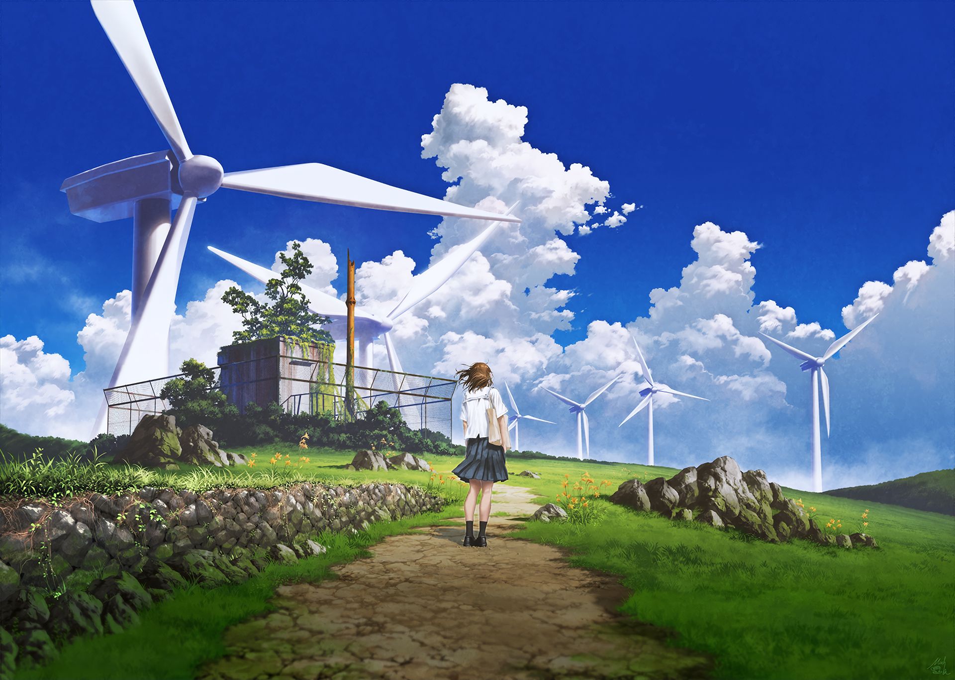 Baixar papel de parede para celular de Anime, Original, Turbina Eólica gratuito.