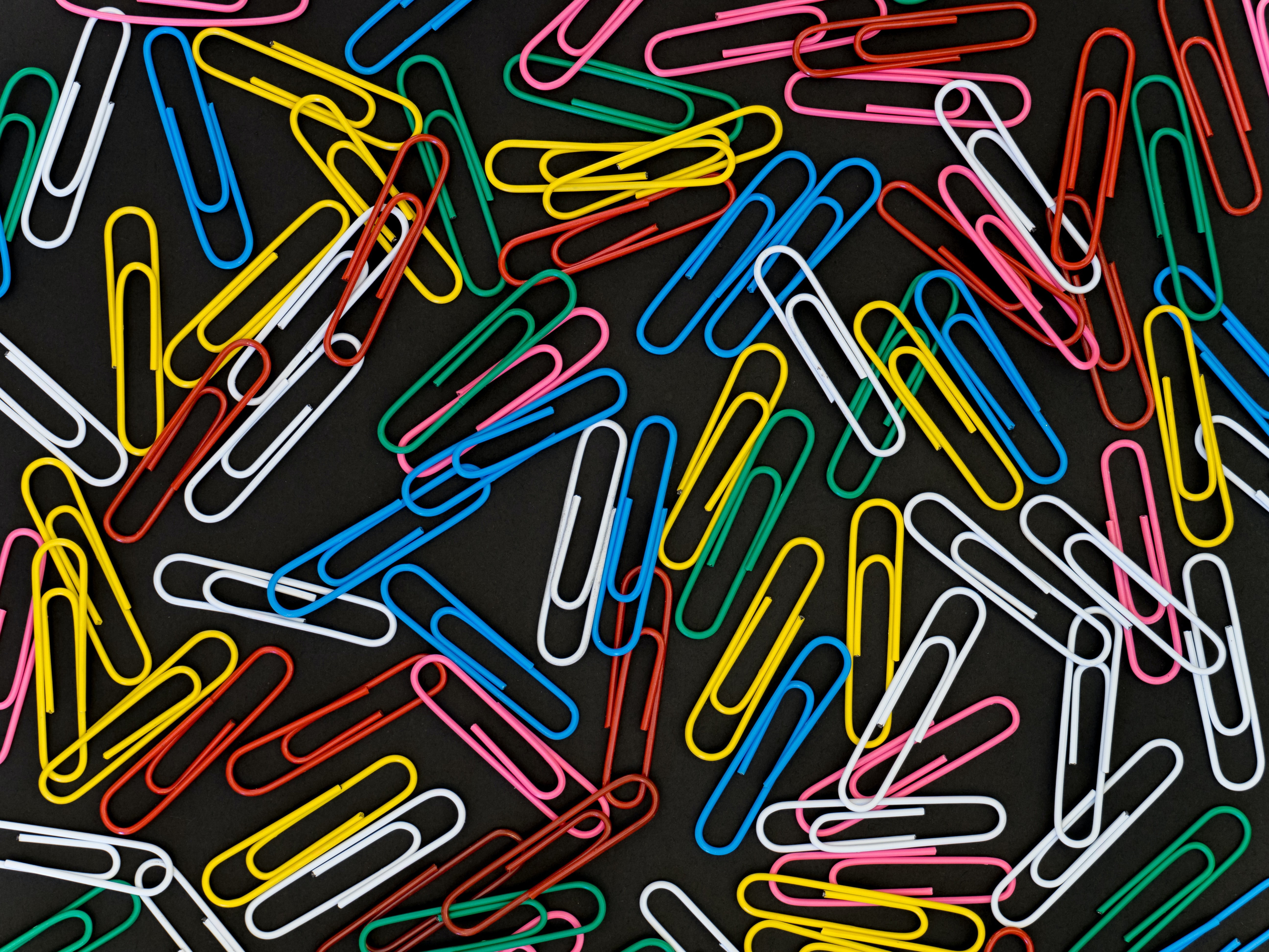 paper clips, multicolored, metal, black, miscellanea, miscellaneous, motley, metallic, paper clip