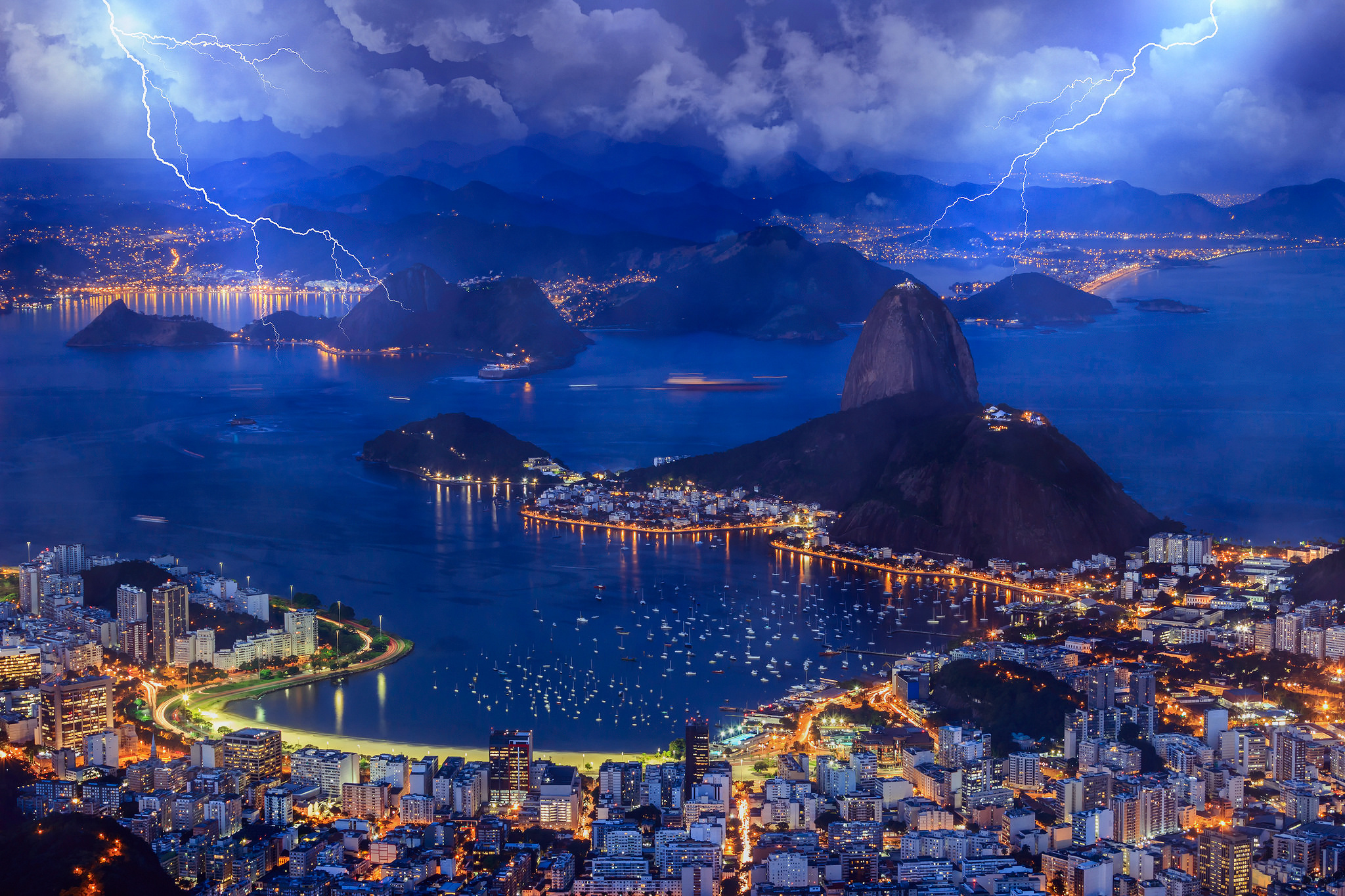 350513画像をダウンロード都市, マンメイド, リオデジャネイロ, ボタフォゴ, ブラジル, 雷-壁紙とスクリーンセーバーを無料で