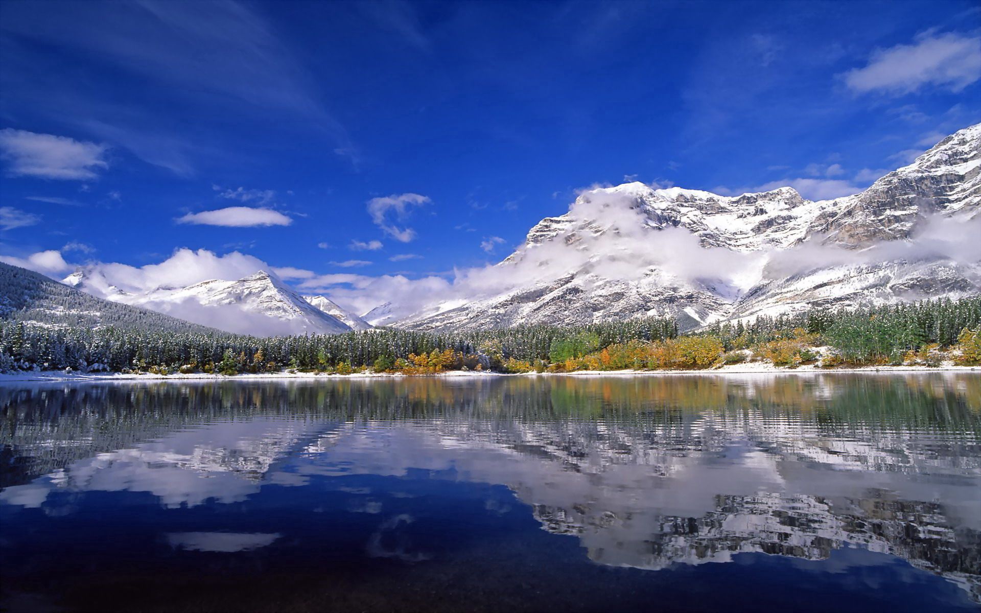 無料モバイル壁紙山脈, 湖, 自然, 波紋, 雲, スカイをダウンロードします。