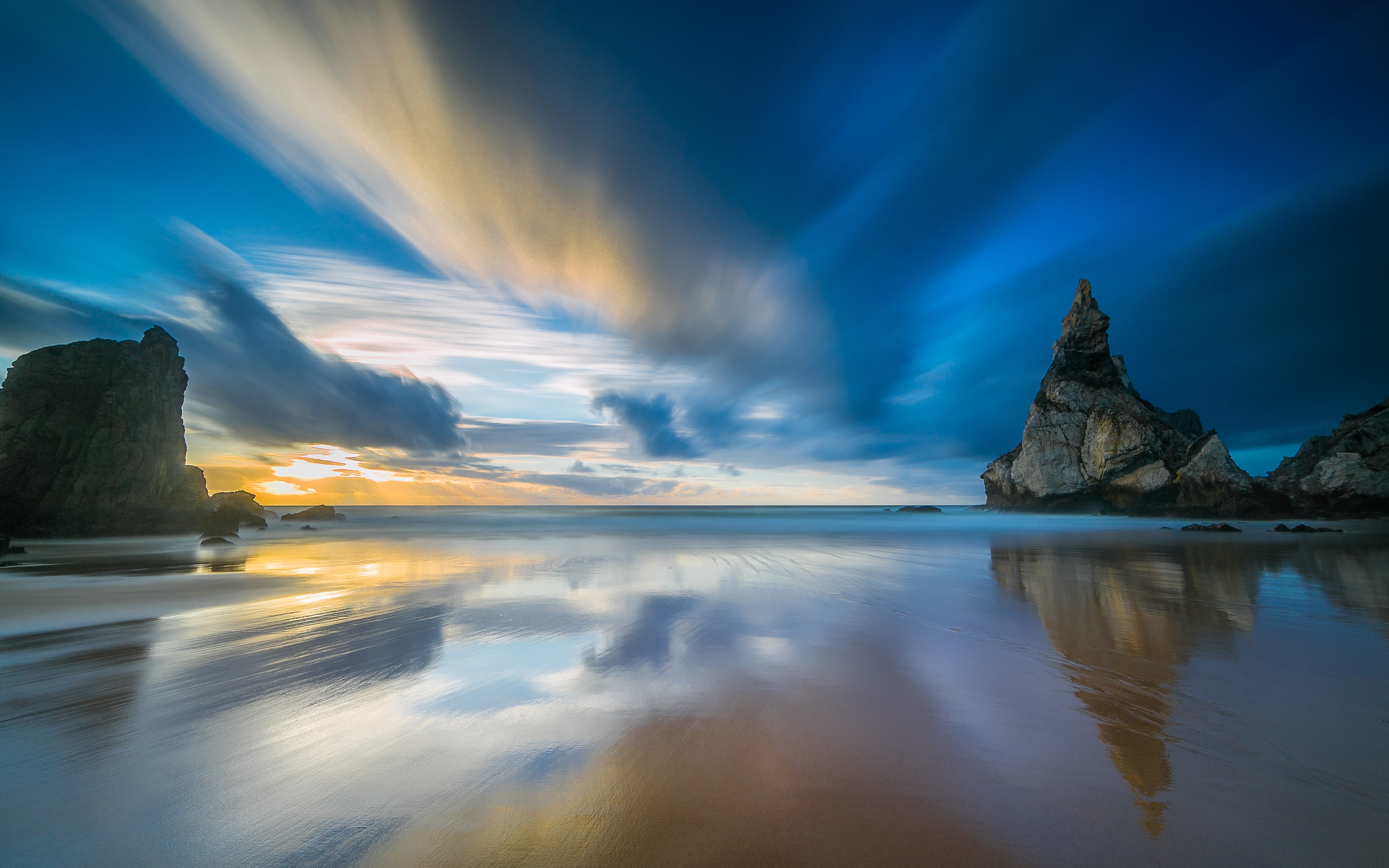 Handy-Wallpaper Natur, Horizont, Ozean, Wolke, Himmel, Erde/natur, Spiegelung kostenlos herunterladen.