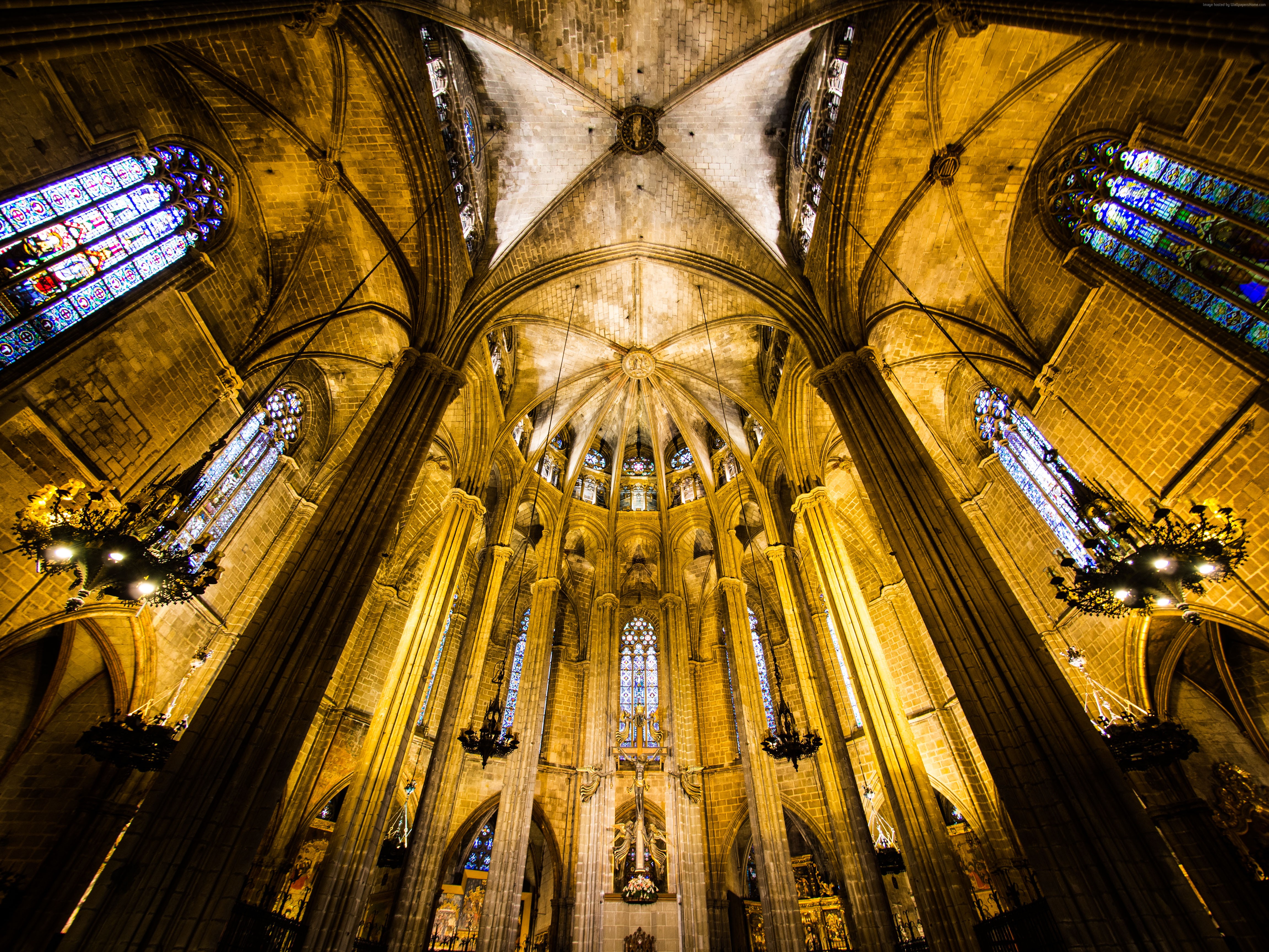 無料モバイル壁紙バルセロナ, アーチ, スペイン, 大聖堂, ステンドグラス, 建築, 宗教的, バルセロナ大聖堂をダウンロードします。