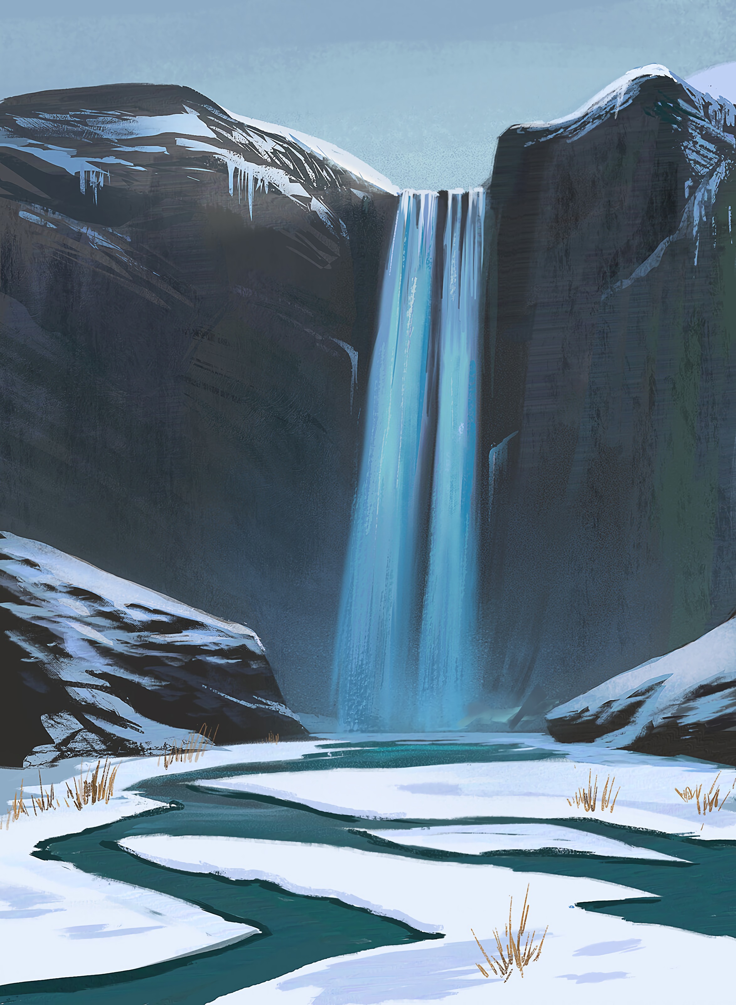 Free download wallpaper Rocks, Waterfall, Flow, Stream, Art, Canvas on your PC desktop