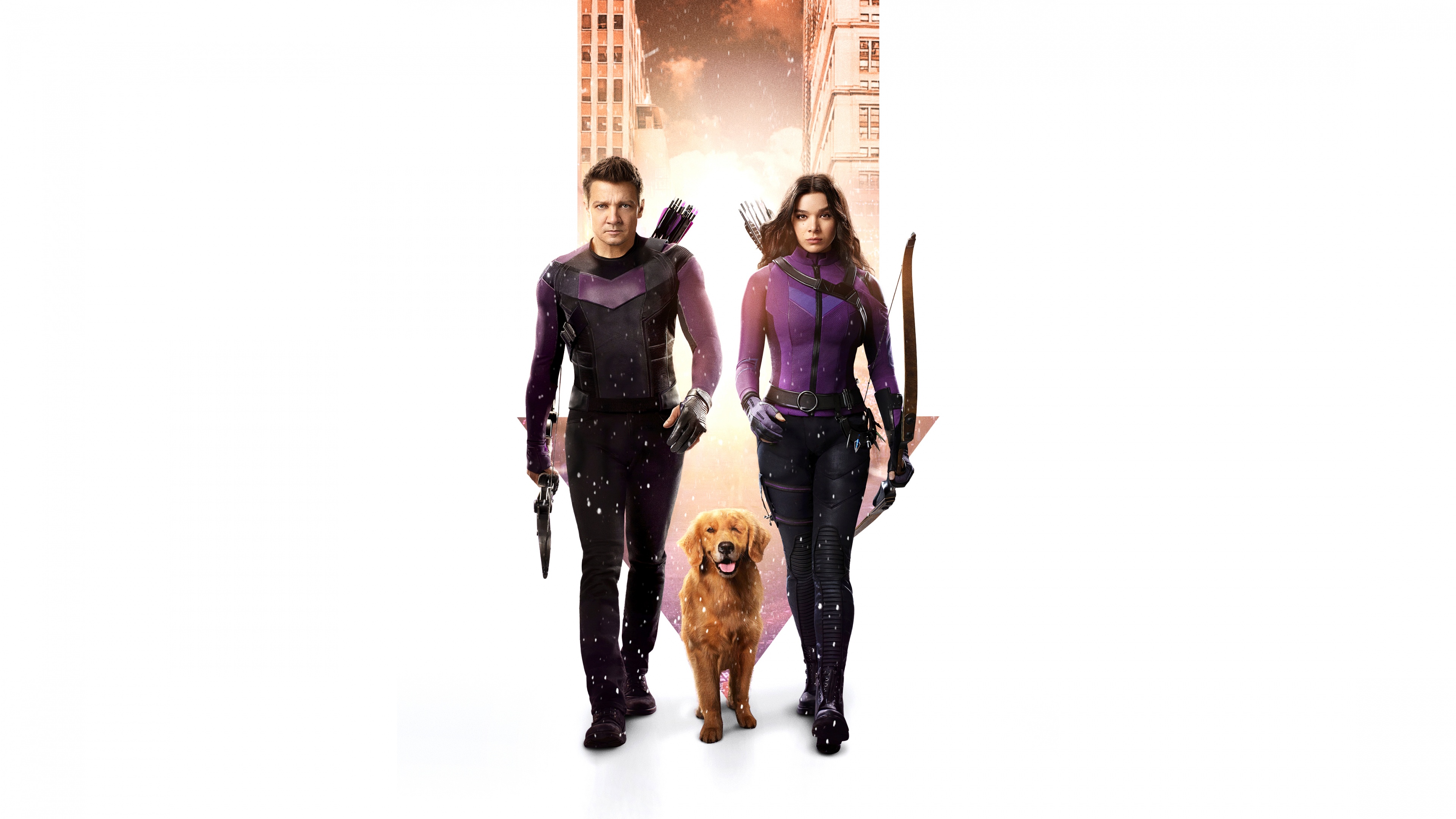 Download mobile wallpaper Tv Show, Hailee Steinfeld, Clint Barton, Hawkeye, Jeremy Renner, Kate Bishop, Lucky The Pizza Dog for free.