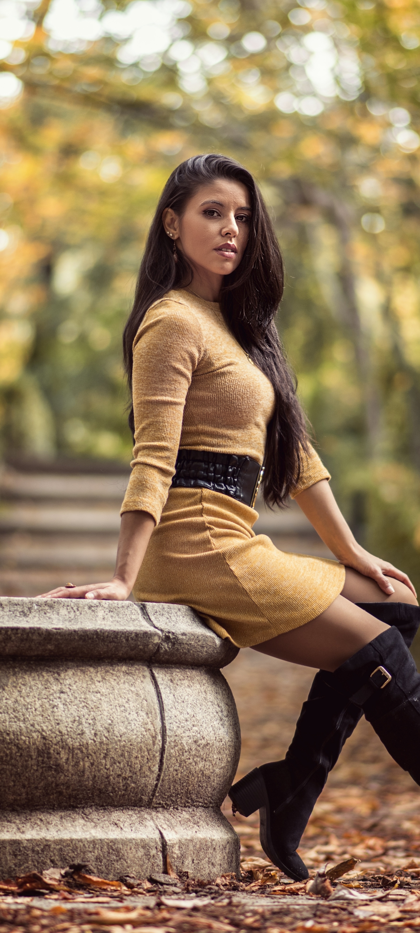 Download mobile wallpaper Boots, Model, Women, Black Hair, Long Hair, Depth Of Field for free.