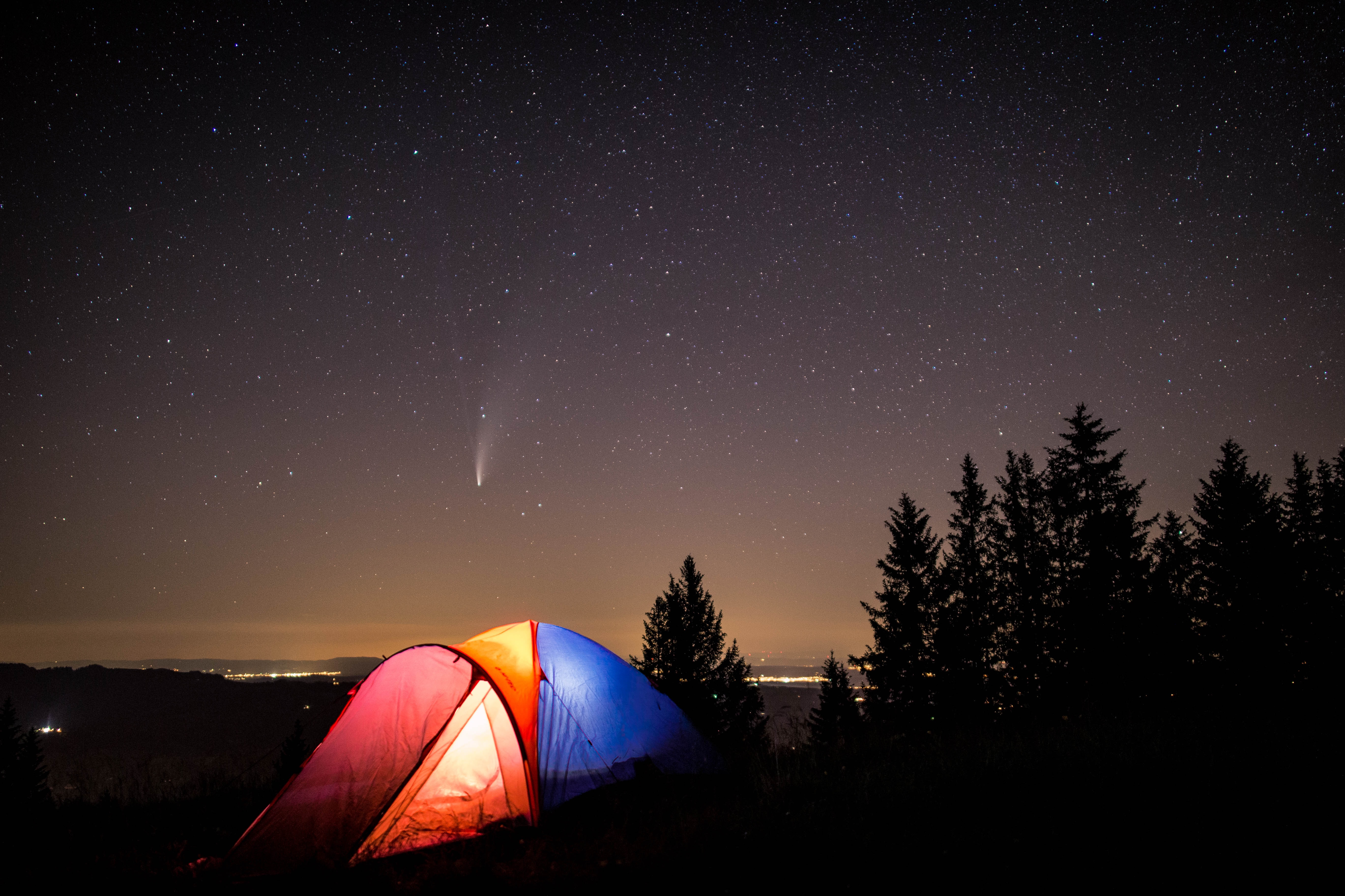Download mobile wallpaper Miscellaneous, Miscellanea, Mountains, Nature, Starry Sky, Campsite, Night, Tent, Camping for free.