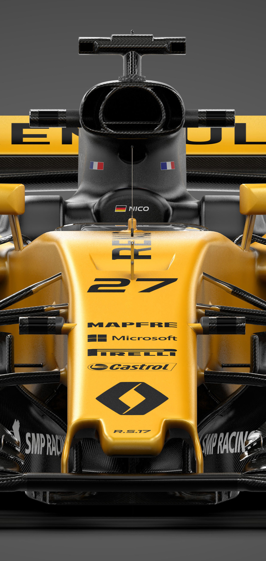 Скачати мобільні шпалери Спорт, Формула 1, Рено, F1, Гоночний Автомобіль, Перегони, Жовтий Автомобіль, Renault R S 17 безкоштовно.