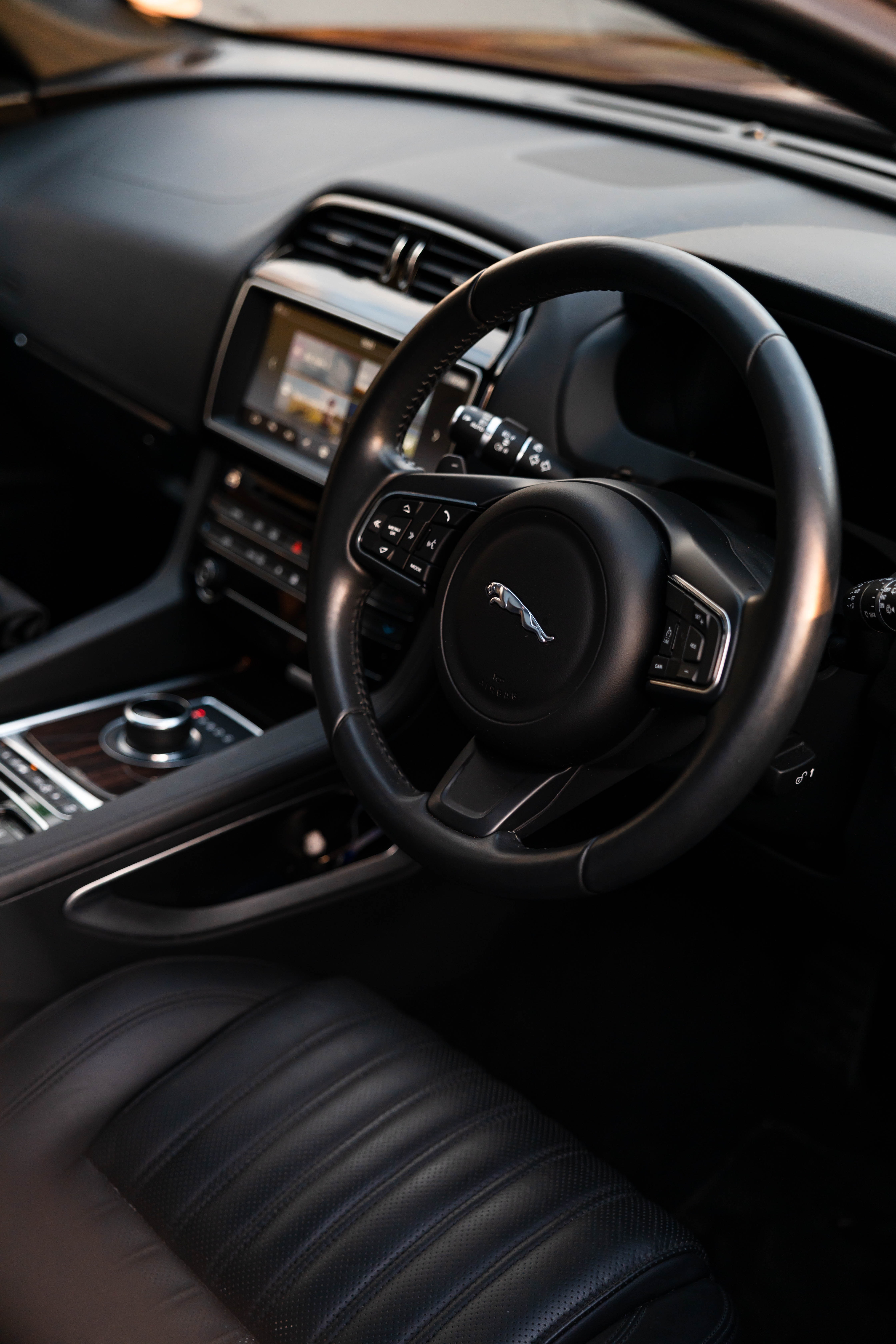 jaguar, steering wheel, salon, black, rudder, cars, car