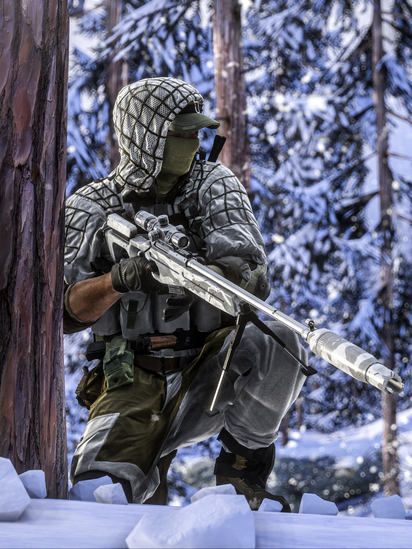 Handy-Wallpaper Winter, Schlachtfeld, Soldat, Computerspiele, Scharfschütze, Scharfschützengewehr, Battlefield 4 kostenlos herunterladen.