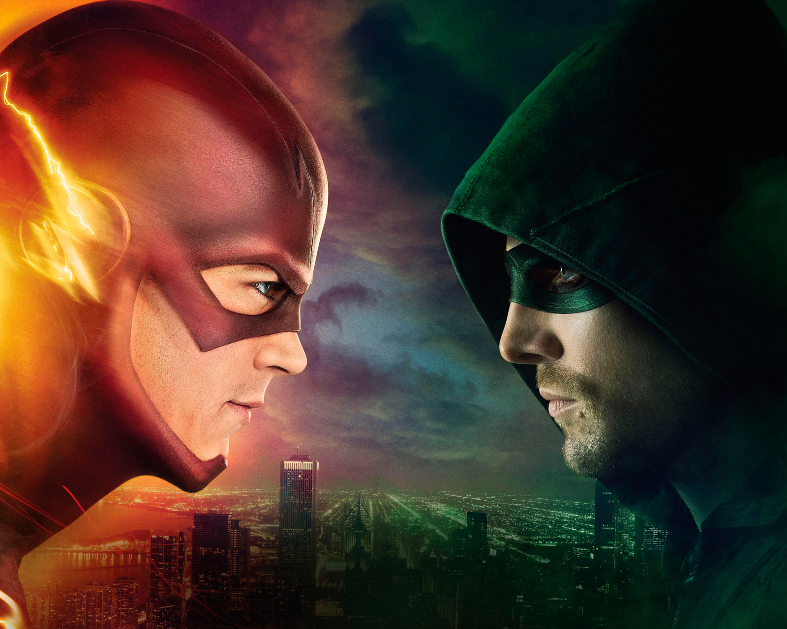 Download mobile wallpaper Arrow, Flash, Tv Show, Green Arrow, Oliver Queen, Barry Allen, Stephen Amell, Arrow (Tv Show), The Flash (2014), Arrowverse, Grant Gustin for free.