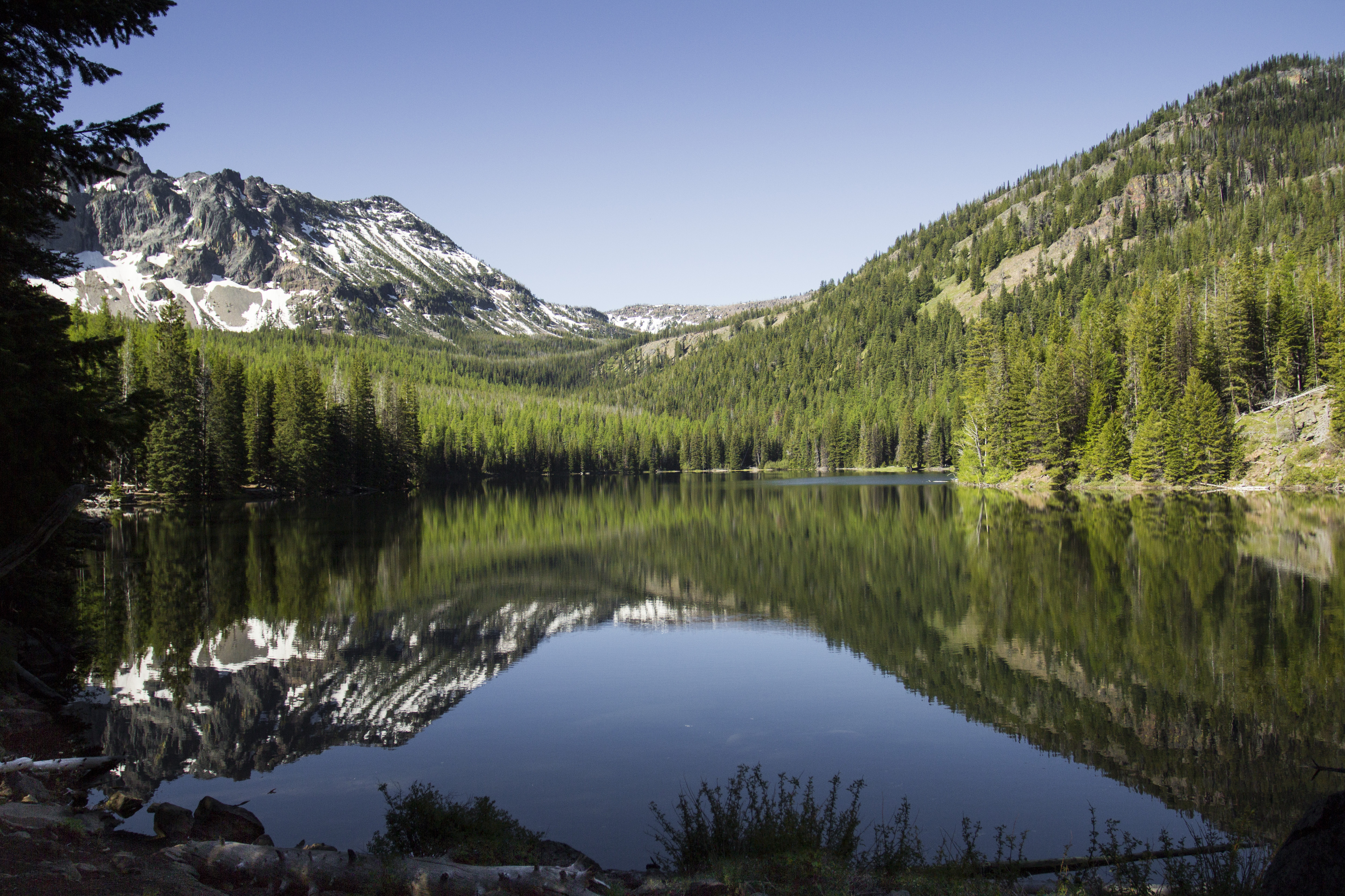 PCデスクトップに自然, 湖, 反射, スプルース, モミ, 木, 山脈, 風景画像を無料でダウンロード