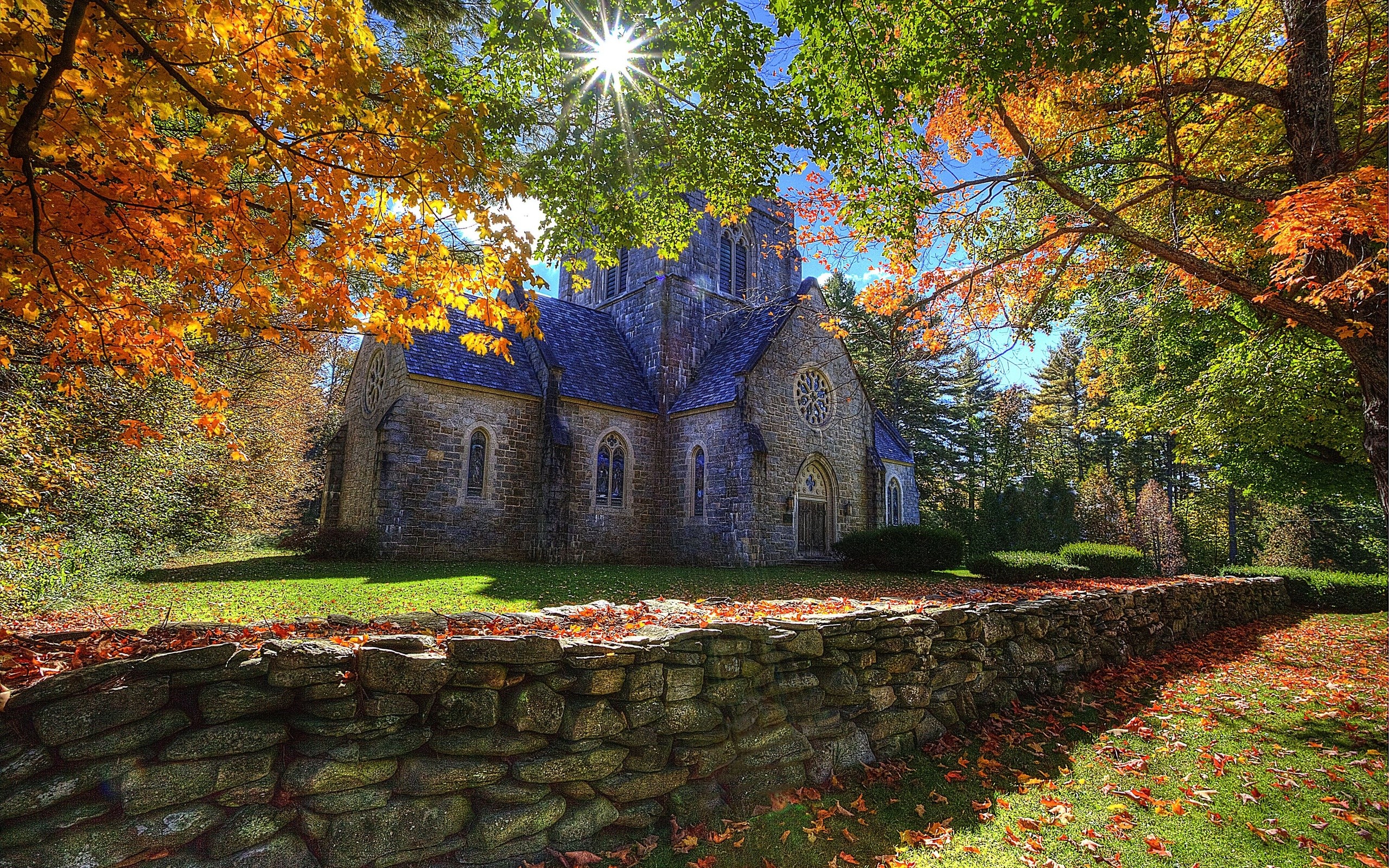 Download mobile wallpaper Tree, Fall, Church, Churches, Religious for free.