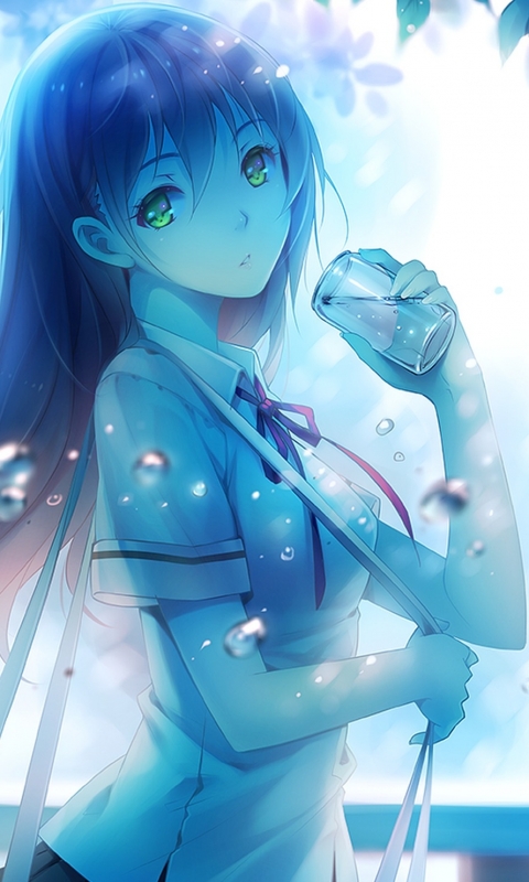 Download mobile wallpaper Anime, Water, Bubble, Green Eyes, Original, School Uniform, Long Hair for free.