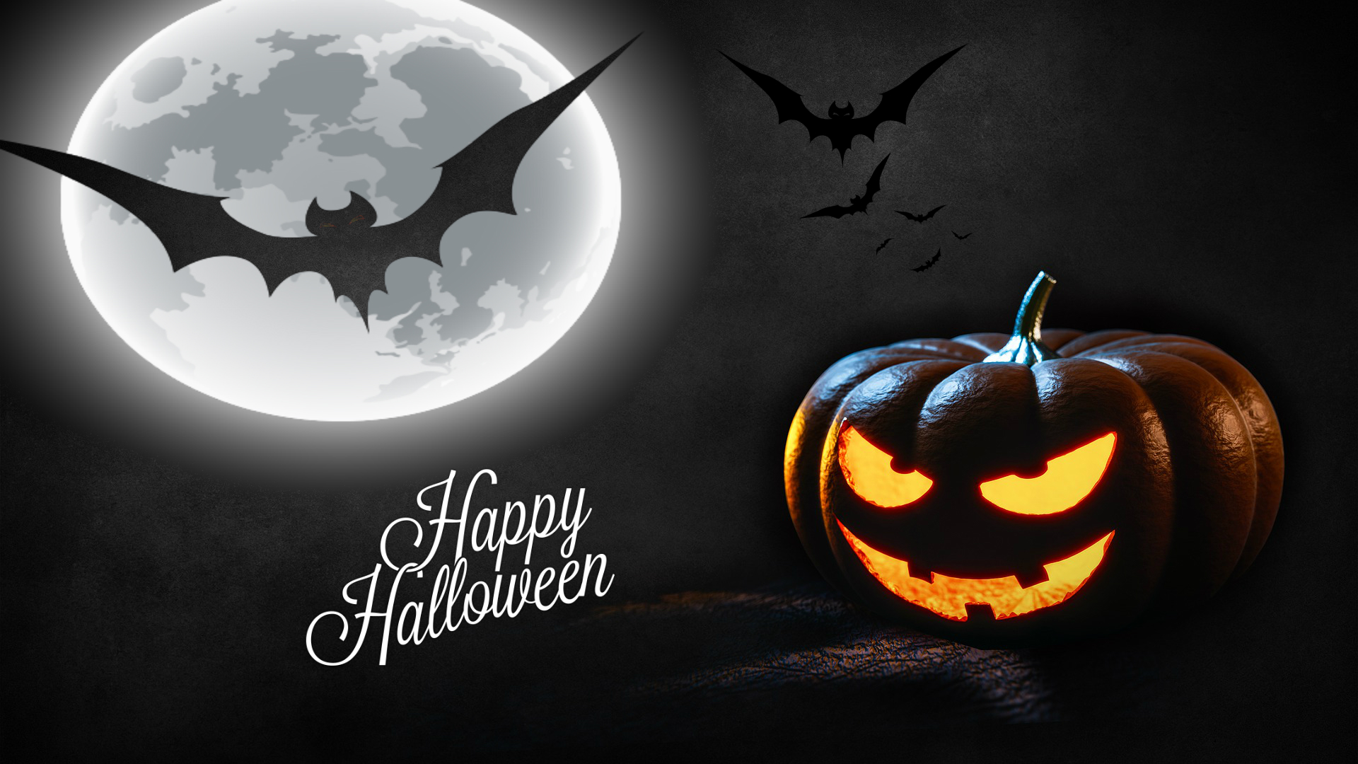 Free download wallpaper Halloween, Moon, Pumpkin, Dark, Holiday, Bat, Jack O' Lantern on your PC desktop