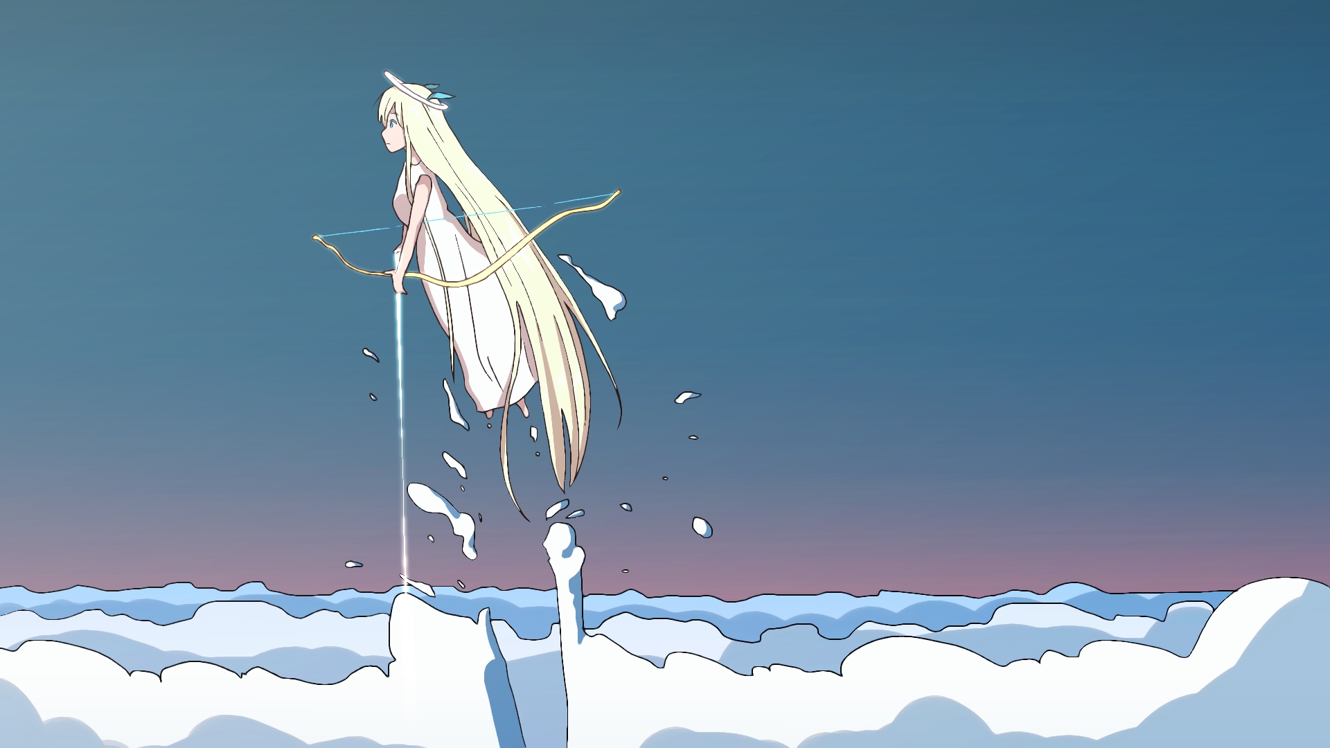 Download mobile wallpaper Anime, Sky, Bow, Angel, Cloud, Blonde, Original for free.