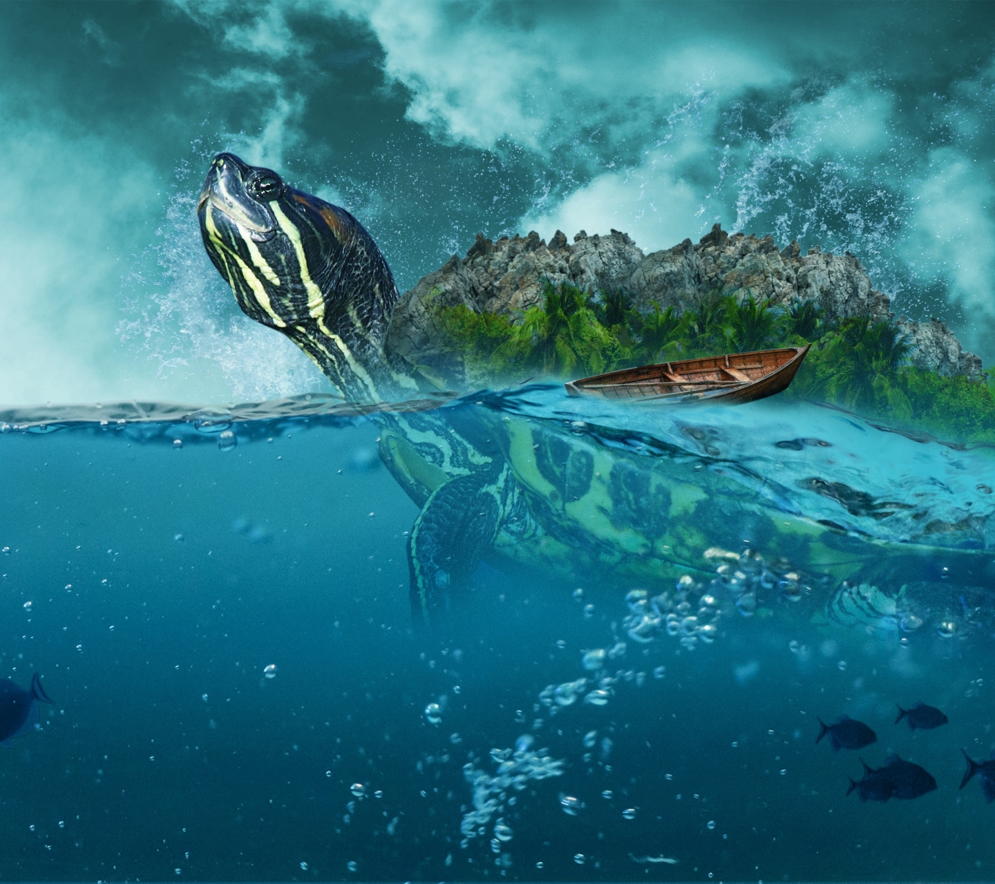 Free download wallpaper Fantasy, Boat, Island, Turtle, Fantasy Animals on your PC desktop