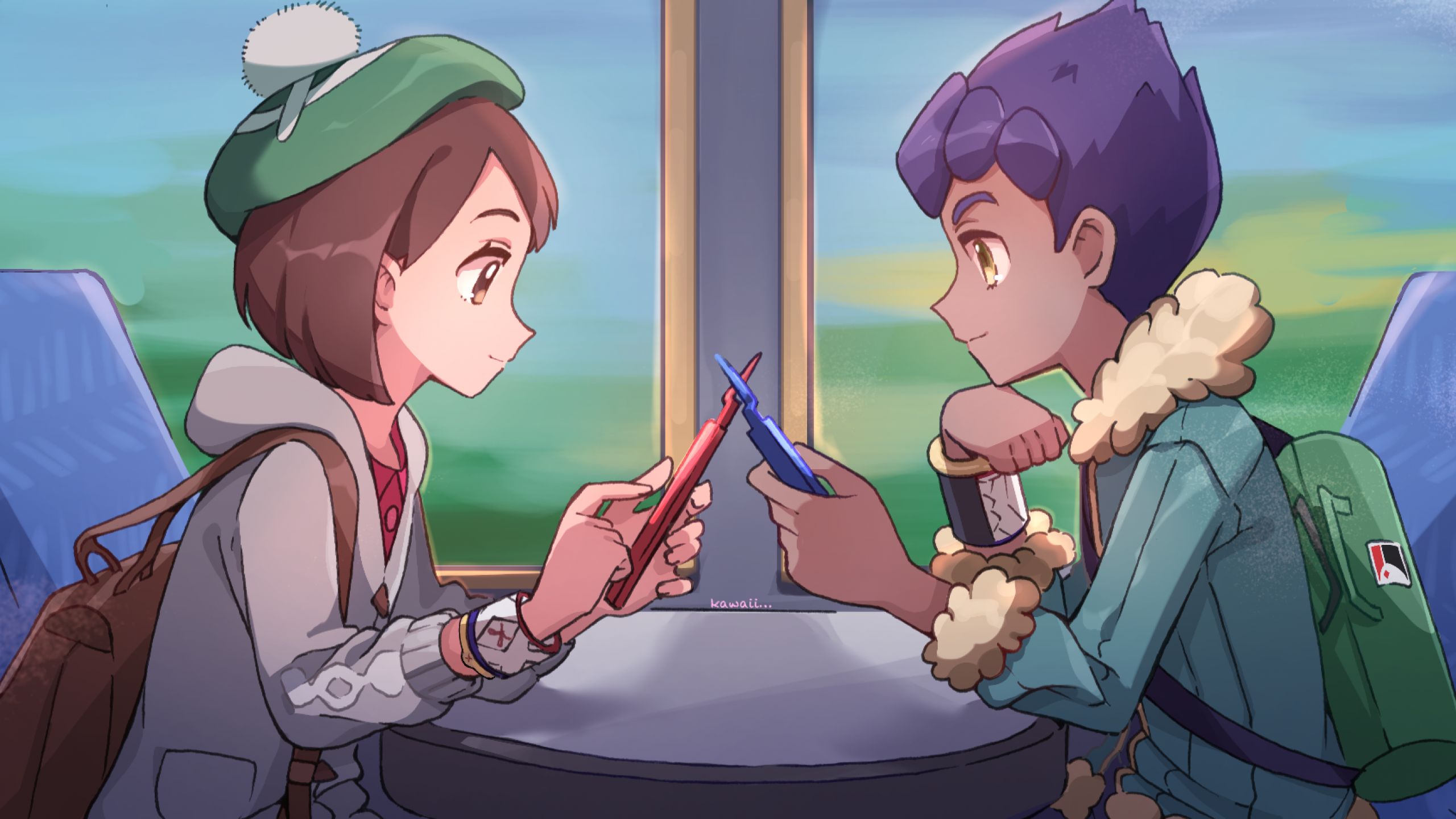 video game, pokémon: sword and shield, brown hair, gloria (pokémon), hop (pokémon), pokémon, purple hair
