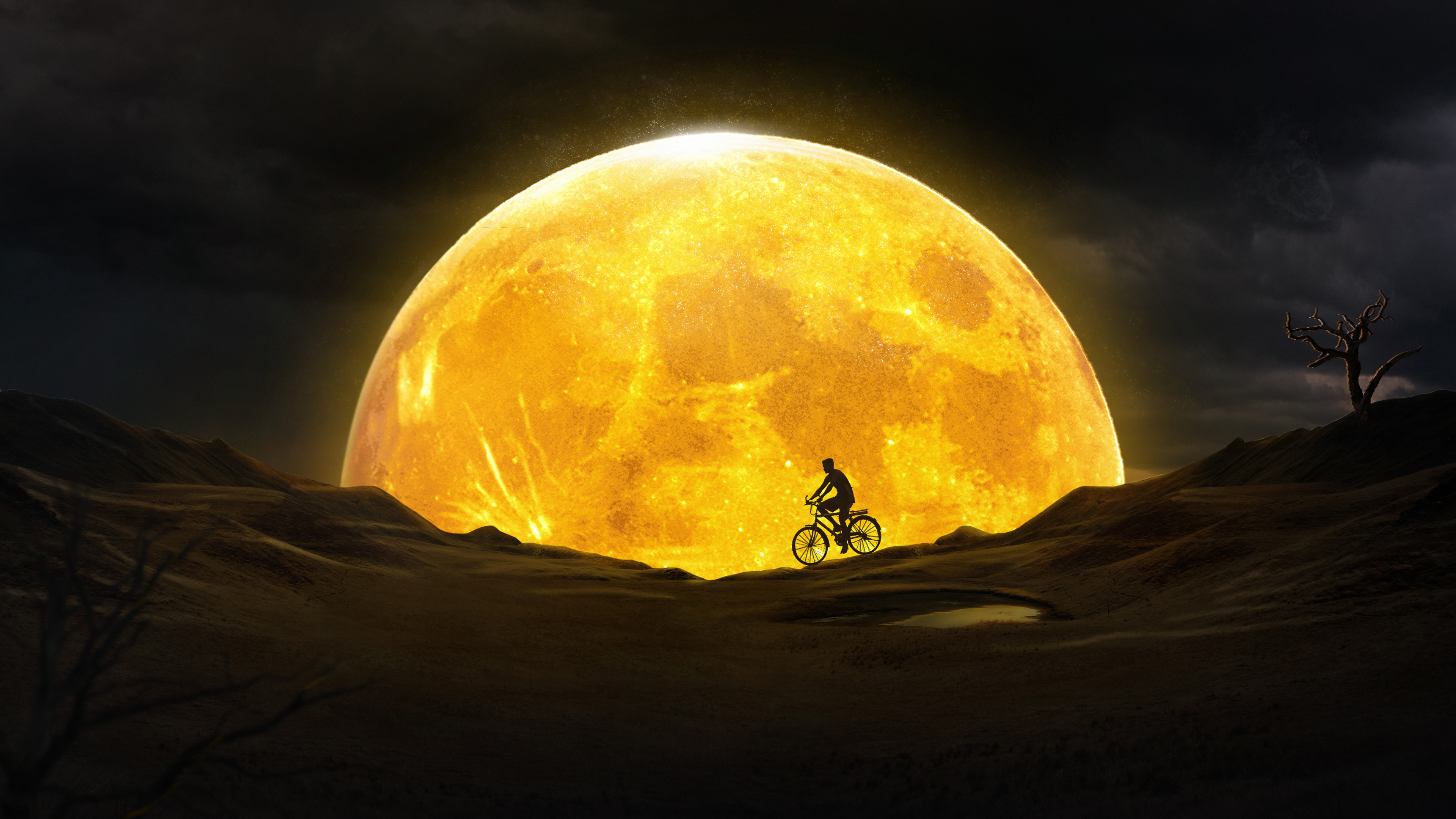 Free download wallpaper Fantasy, Night, Moon, Bicycle on your PC desktop