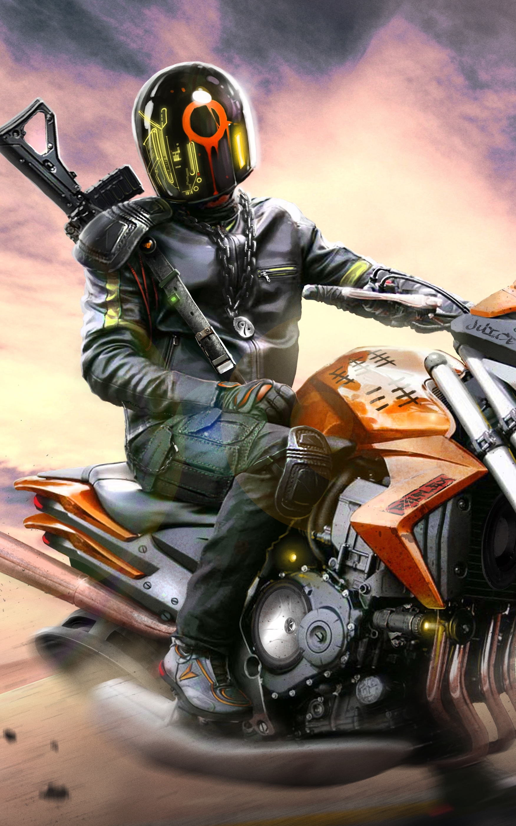 Download mobile wallpaper Helmet, Motorcycle, Warrior, Sci Fi, Futuristic, Vehicle for free.