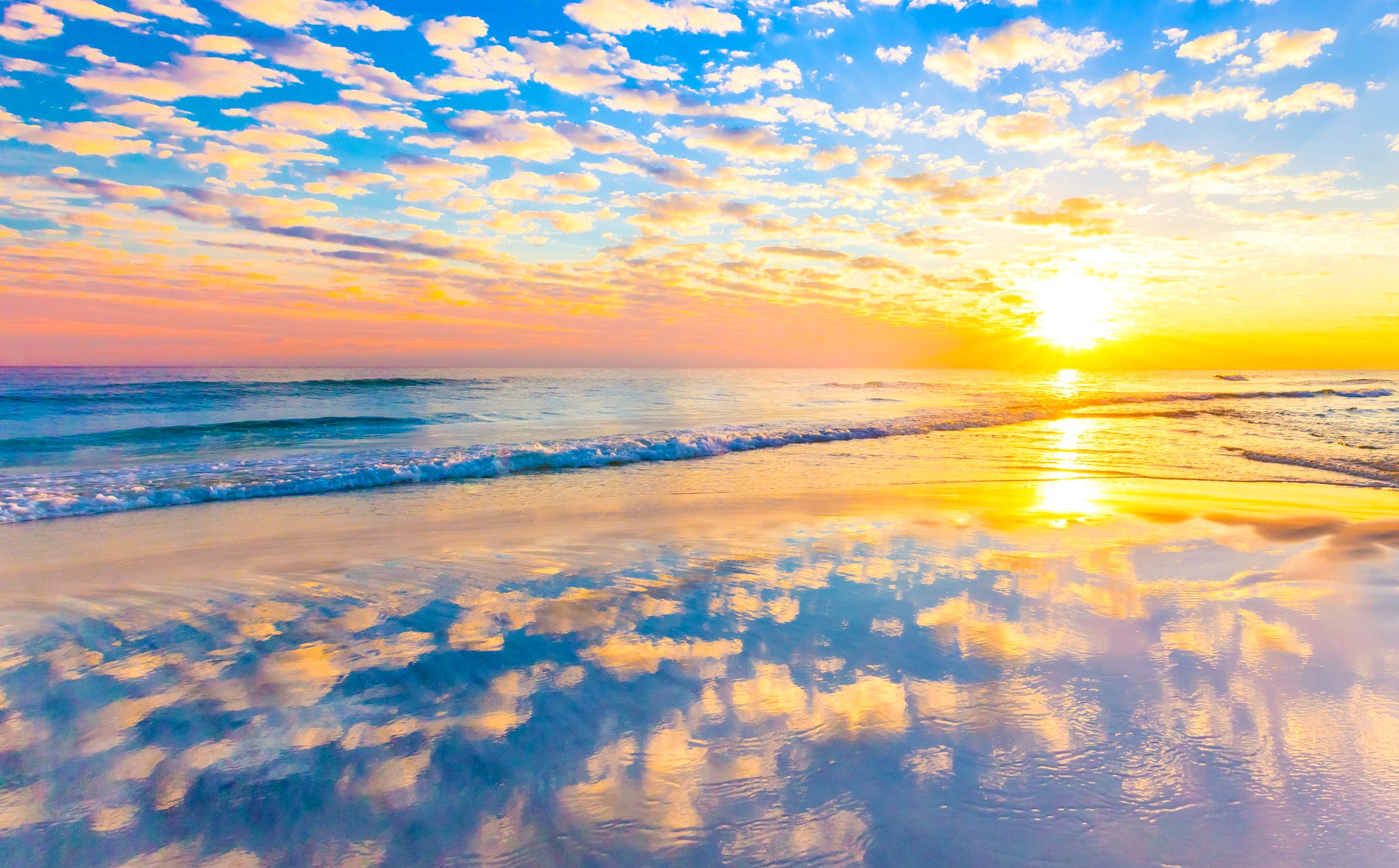 Descarga gratuita de fondo de pantalla para móvil de Mar, Playa, Horizonte, Océano, Nube, Atardecer, Tierra/naturaleza, Reflejo.