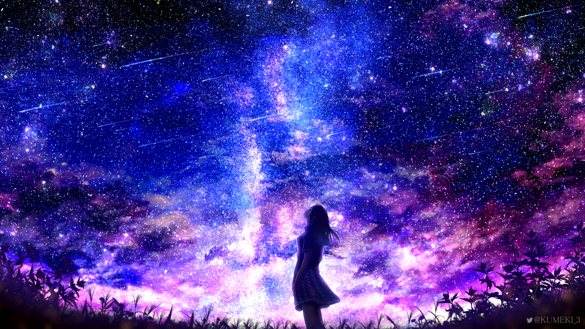 Скачать картинку Аниме, Звездное Небо, Девочка в телефон бесплатно.
