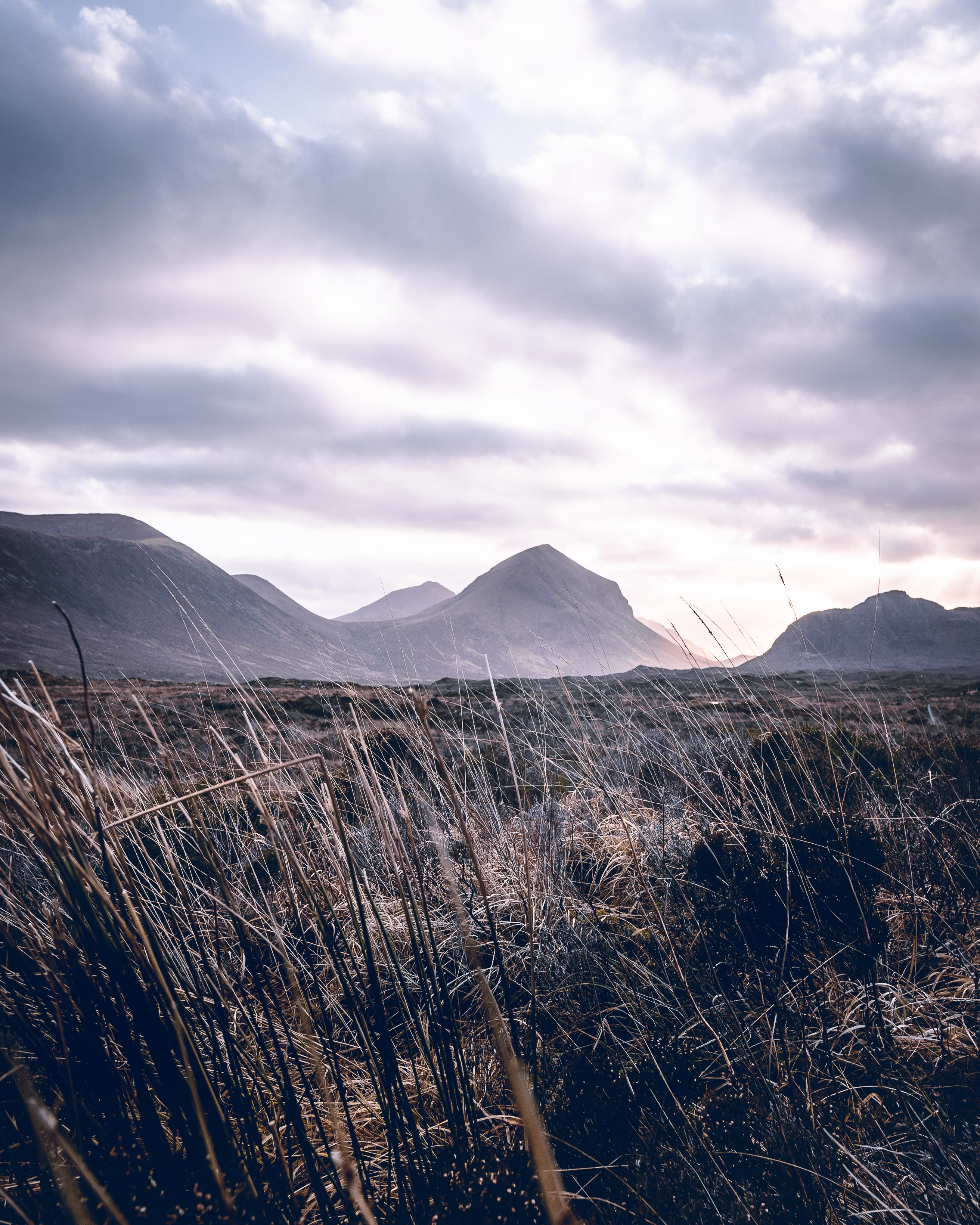 landscape, nature, grass, mountains, clouds, fog, hilly