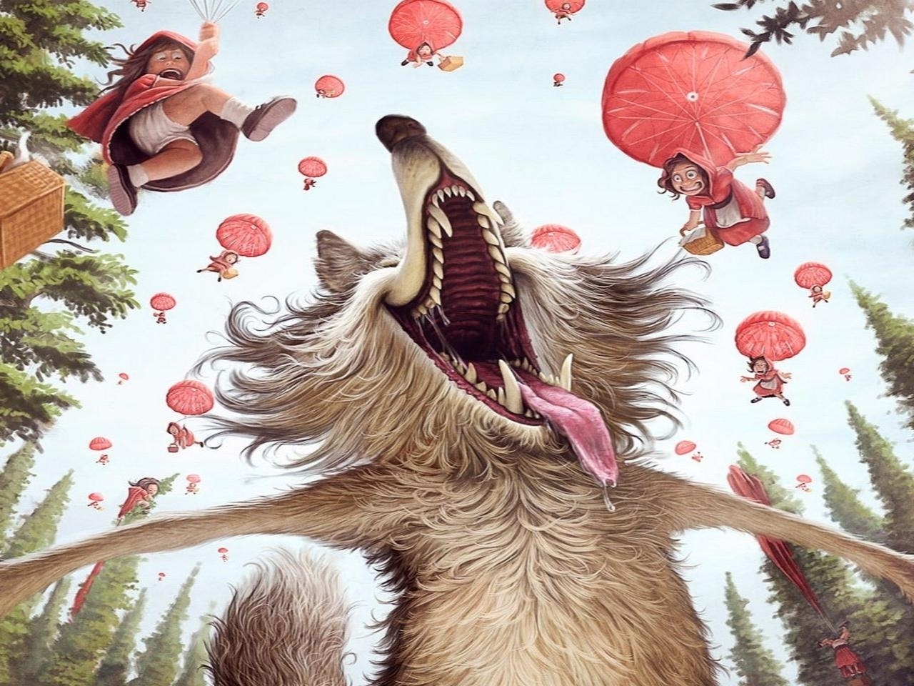 Download mobile wallpaper Little Red Riding Hood, Wolfs, Fantasy for free.