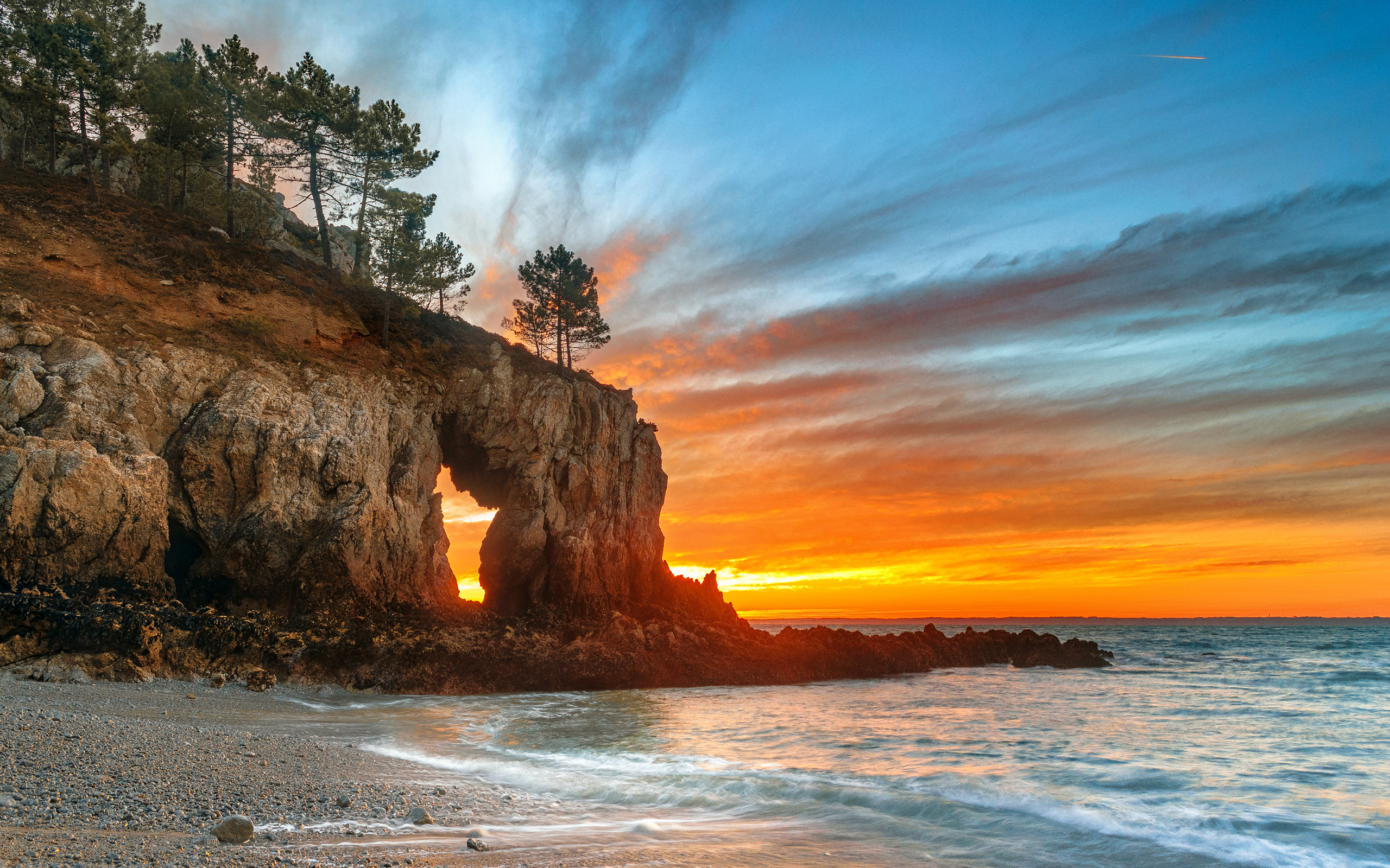 Laden Sie das Natur, Strand, Horizont, Ozean, Sonnenaufgang, Meer, Sonnenuntergang, Erde/natur, Felsentor-Bild kostenlos auf Ihren PC-Desktop herunter