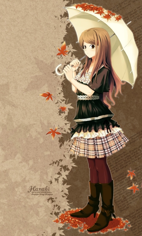Handy-Wallpaper Mädchen, Herbst, Regenschirm, Animes kostenlos herunterladen.