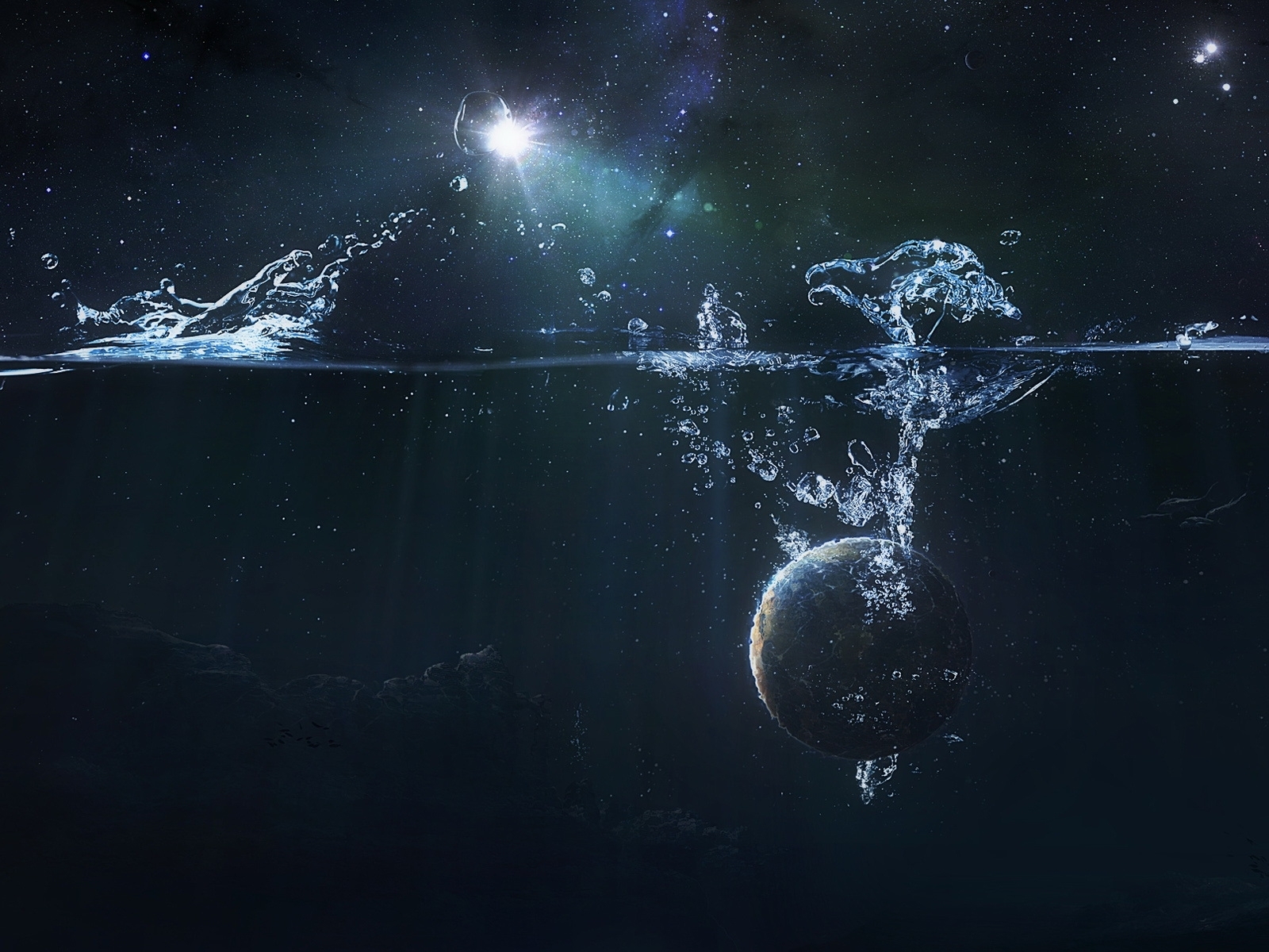 planets, abstract, water, background, black