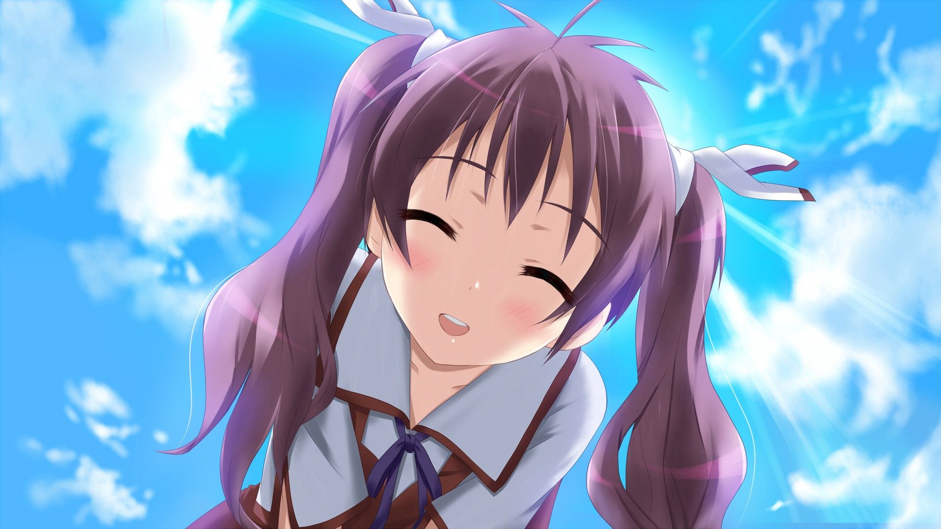 Download mobile wallpaper Sun, Tenderness, Girl, Smile, Anime for free.