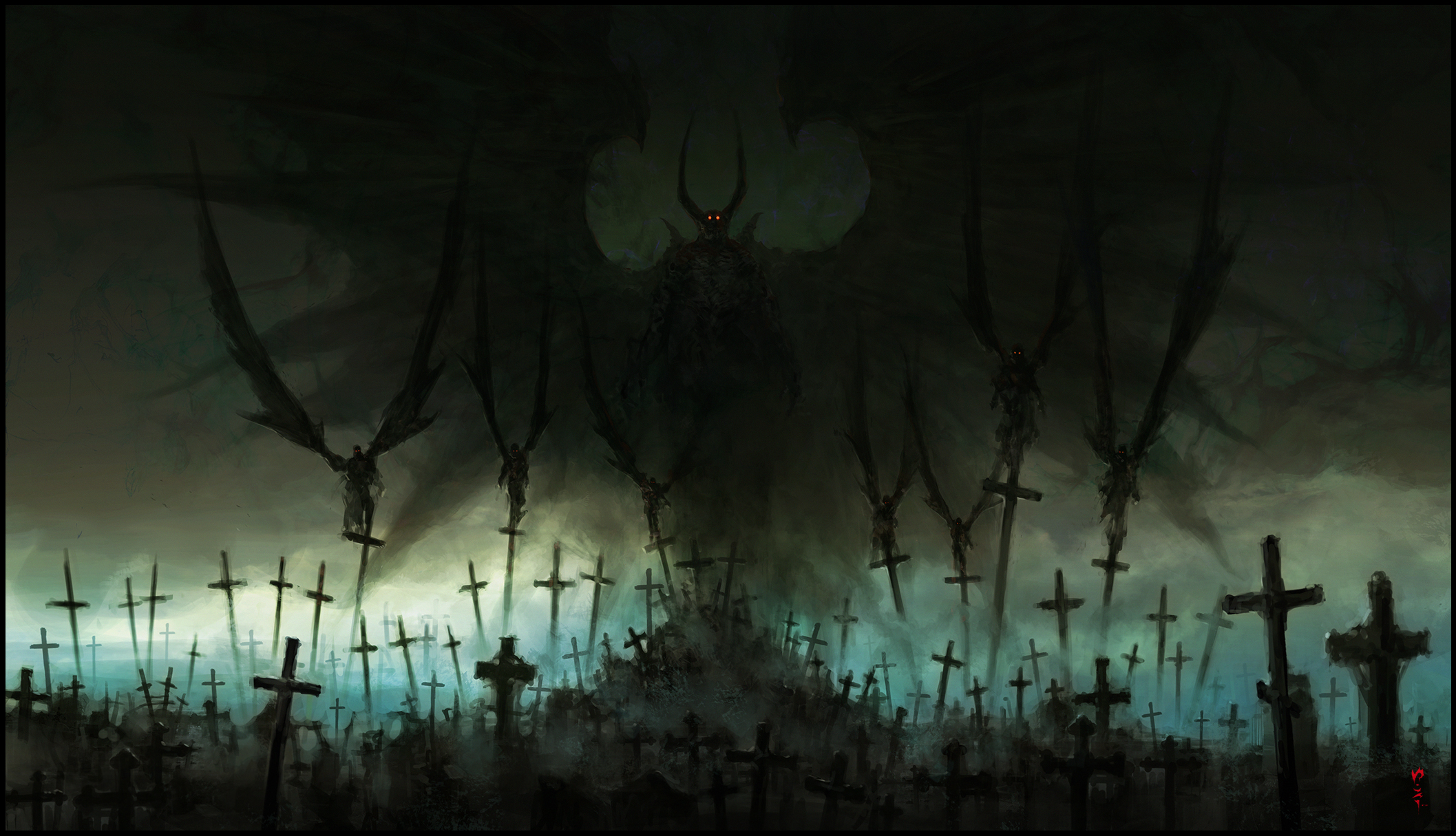 Download mobile wallpaper Dark, Demon, Cross, Graveyard for free.