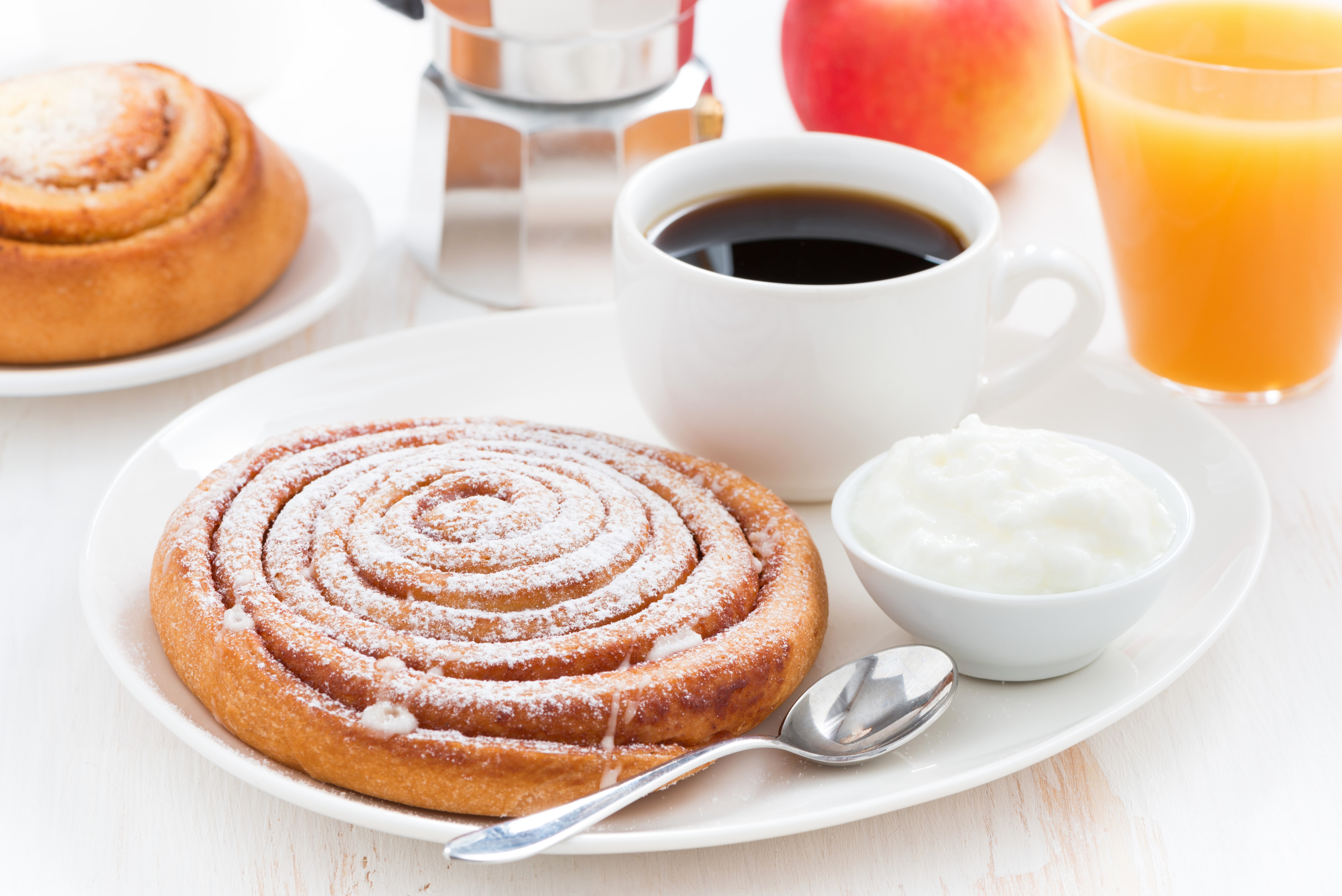 Download mobile wallpaper Food, Coffee, Cup, Cream, Breakfast, Juice, Pastry for free.