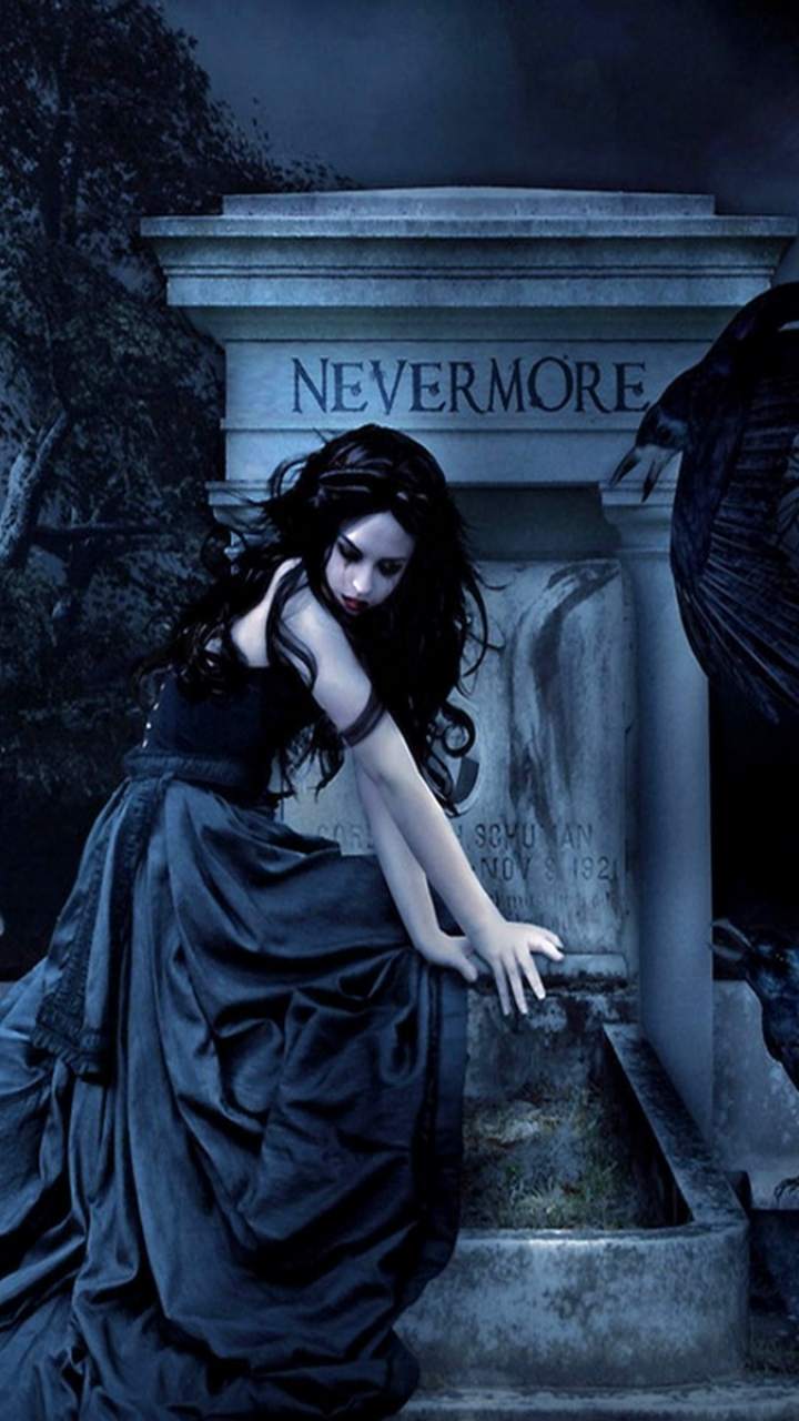 raven, grave, dark, gothic