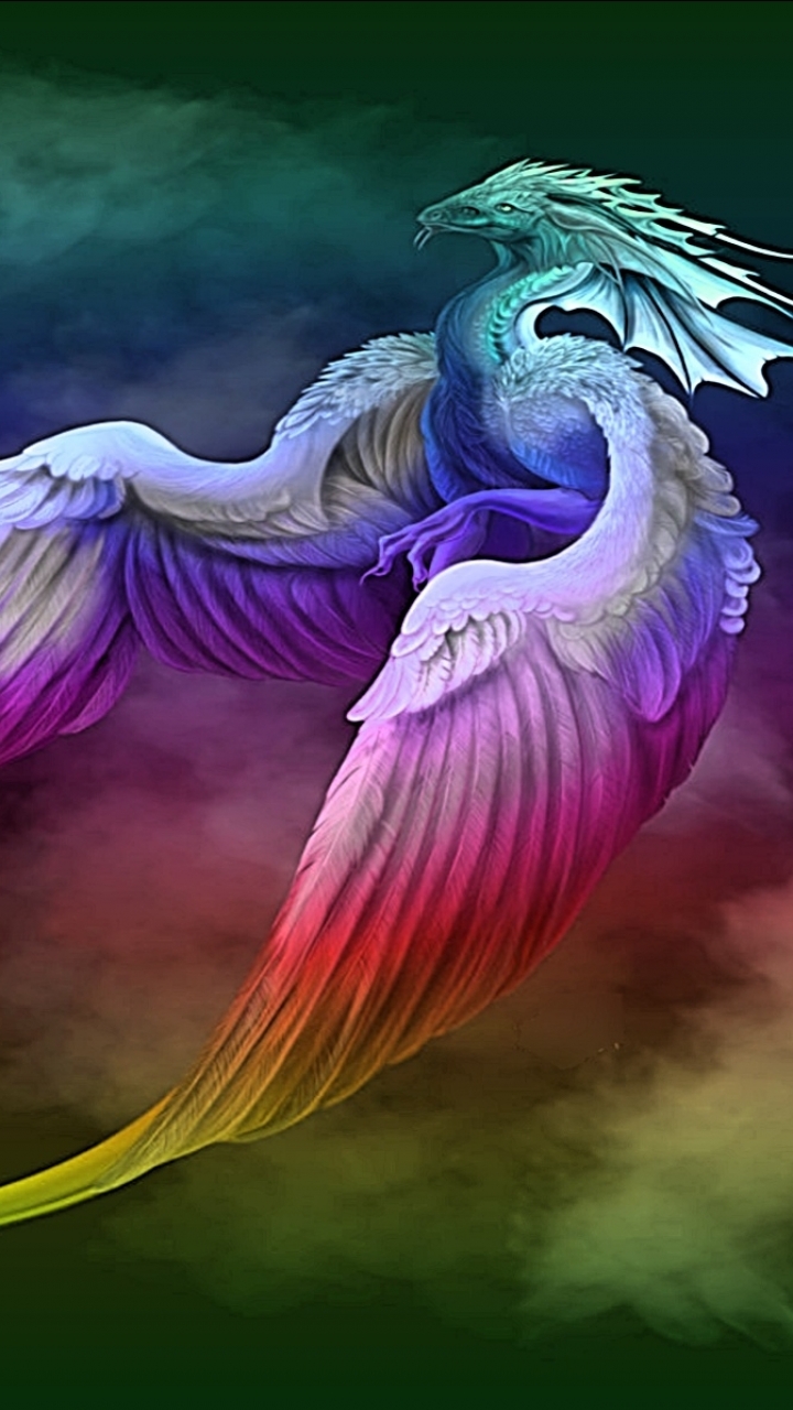 Download mobile wallpaper Fantasy, Rainbow, Dragon, Phoenix for free.