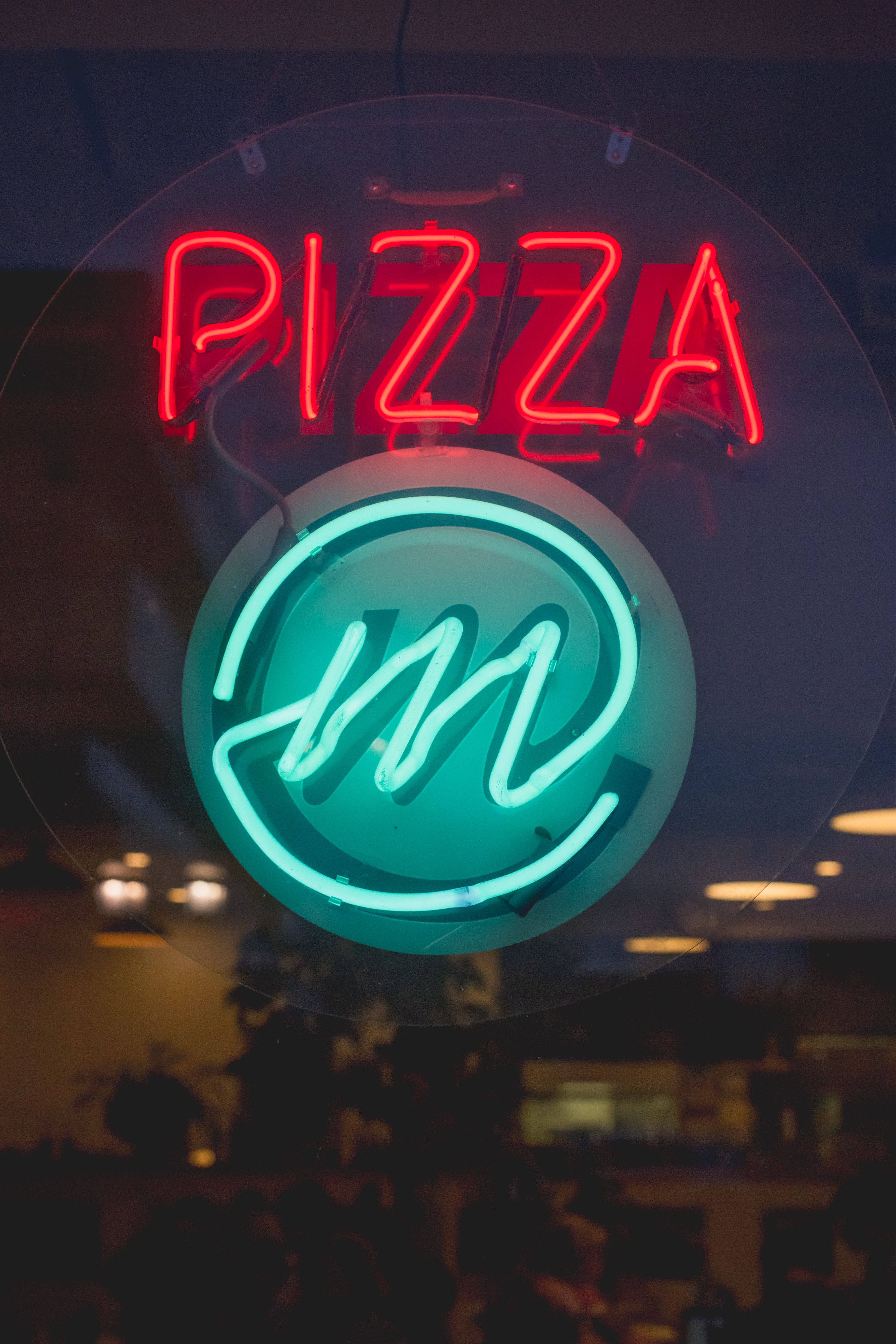 pizza, words, neon, inscription, sign, signboard