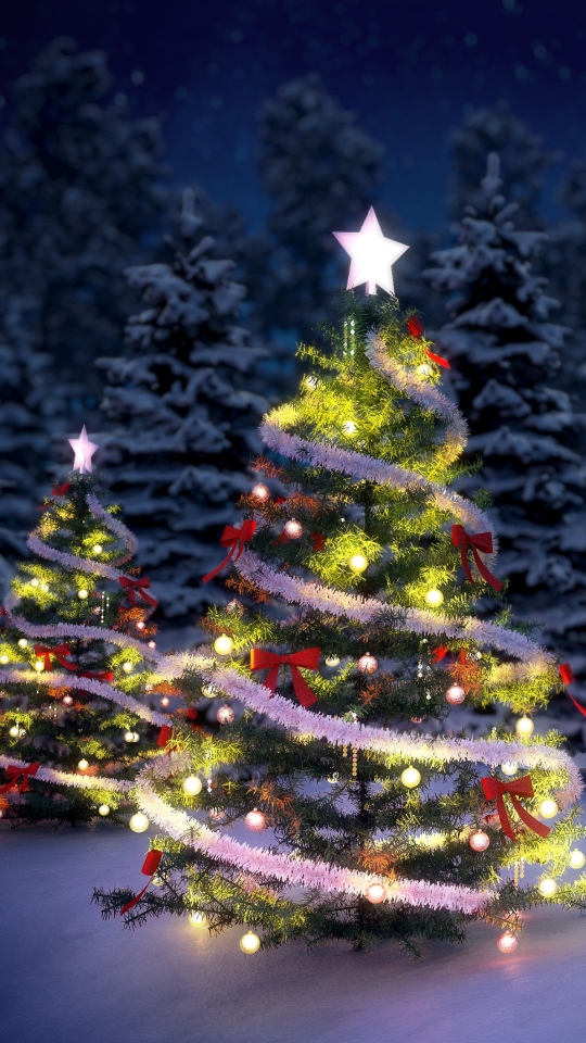 Скачати мобільні шпалери Зима, Сніг, Різдво, Світло, Ліс, Дерево, Свято, Різдвяна Ялинка, Різдвяні Прикраси безкоштовно.