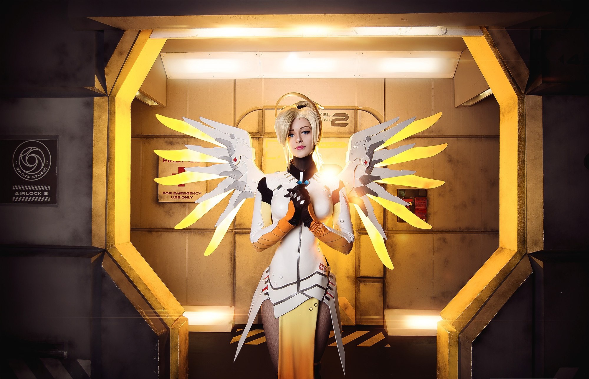 Download mobile wallpaper Blonde, Women, Overwatch, Cosplay, Mercy (Overwatch) for free.