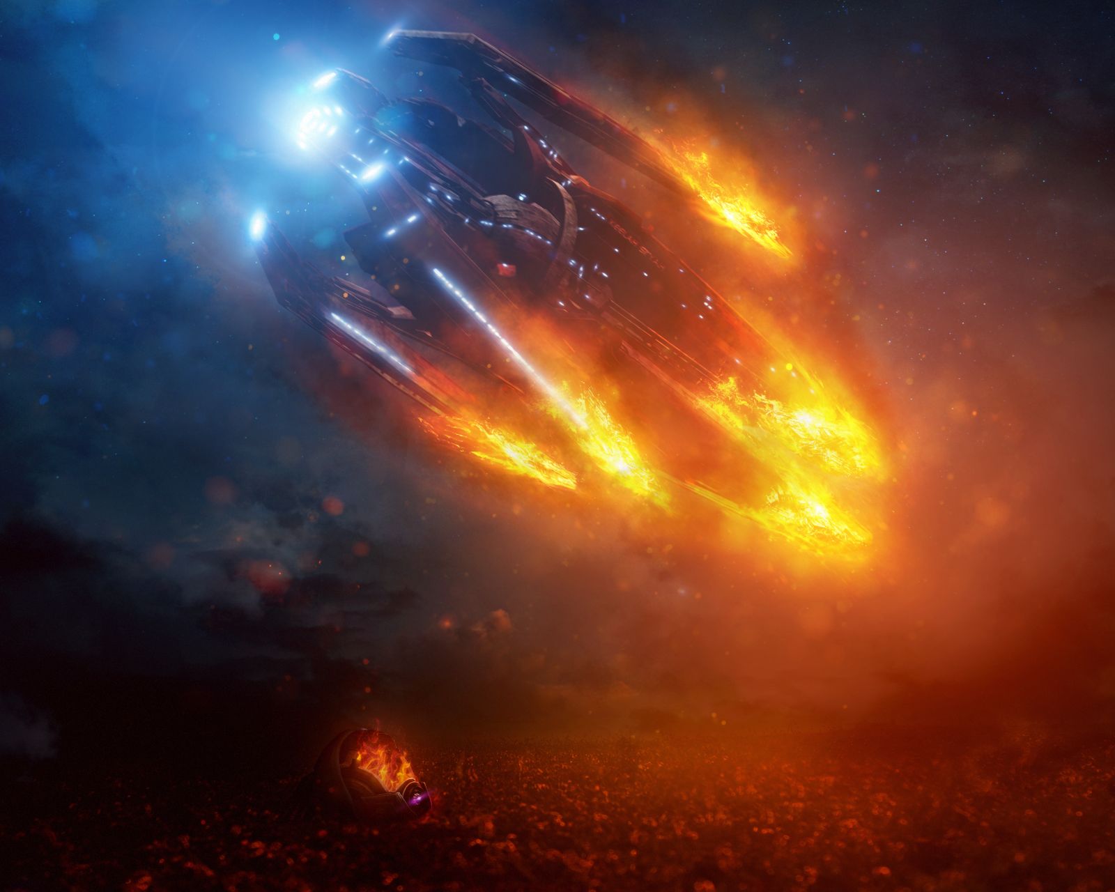 Handy-Wallpaper Feuer, Mass Effect, Raumschiff, Computerspiele, Mass Effect: Andromeda kostenlos herunterladen.