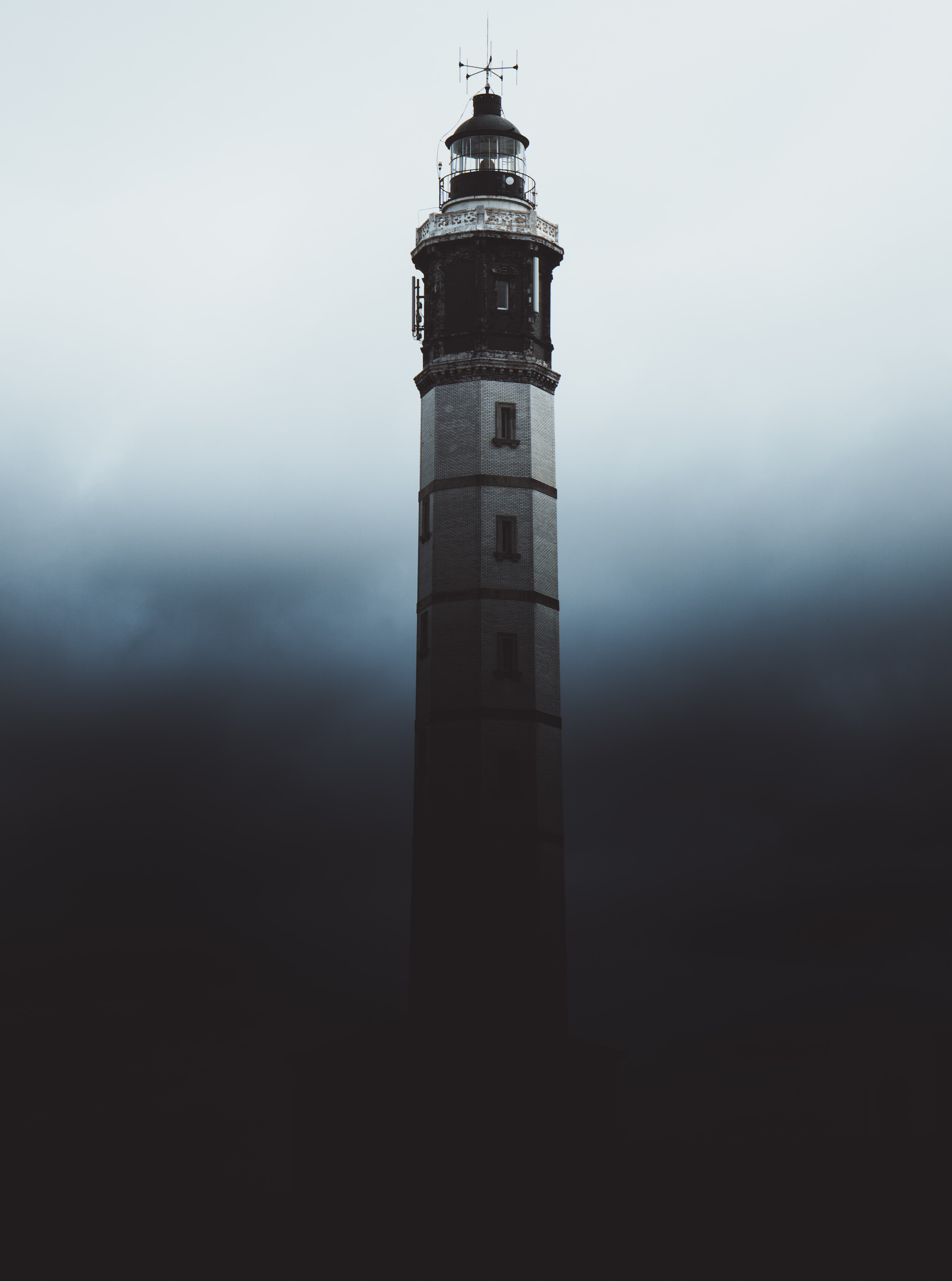 Download mobile wallpaper Fog, Miscellaneous, Lighthouse, Shadow, Miscellanea, Architecture, Dark for free.