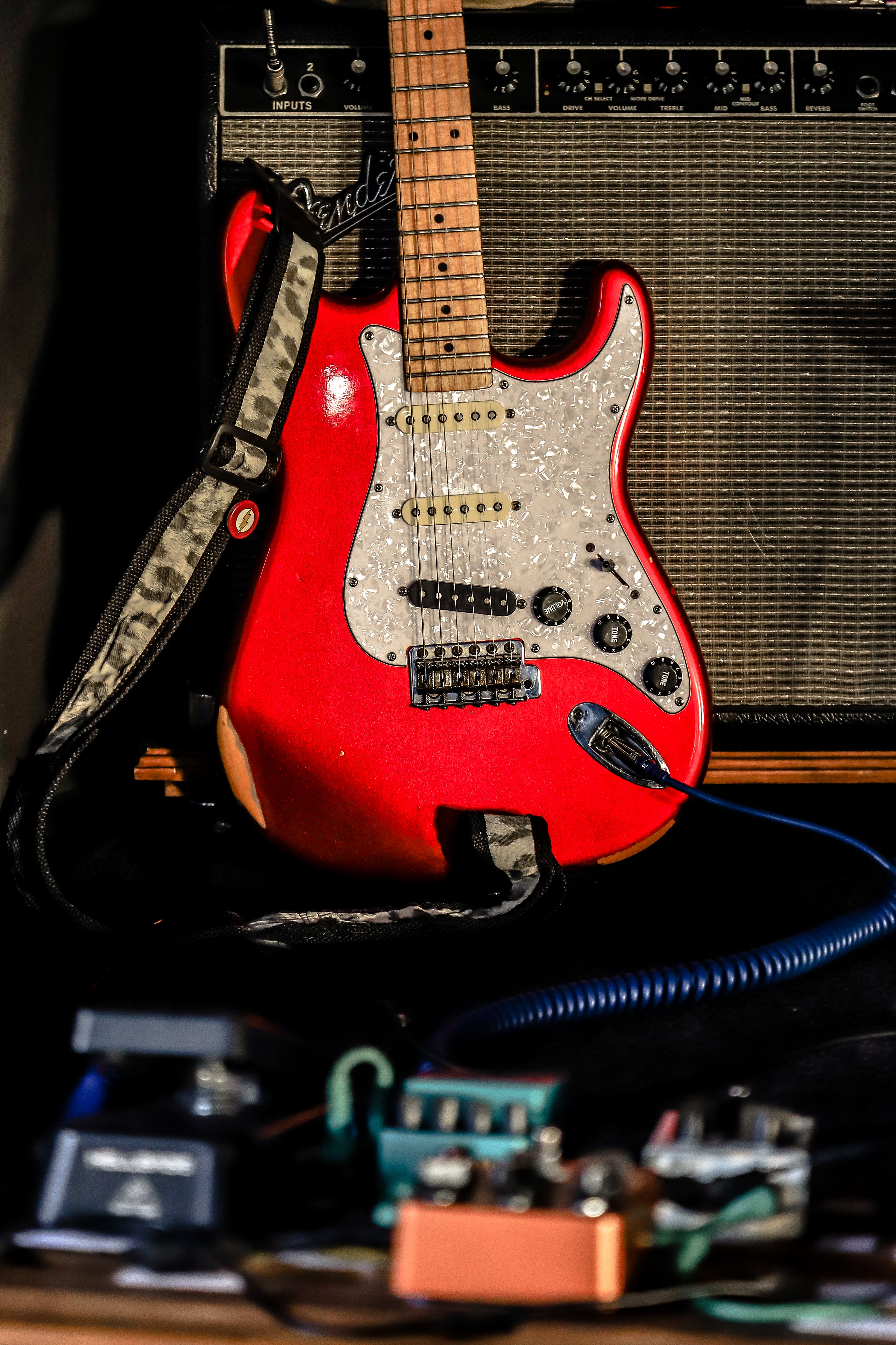 guitar, electric guitar, music, red, rock