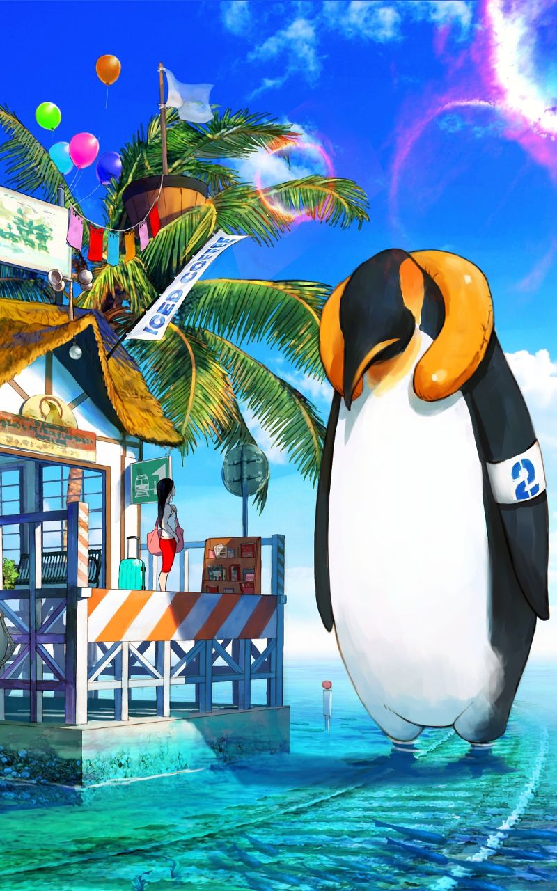 Download mobile wallpaper Anime, Water, Bird, Fish, Penguin, Original for free.