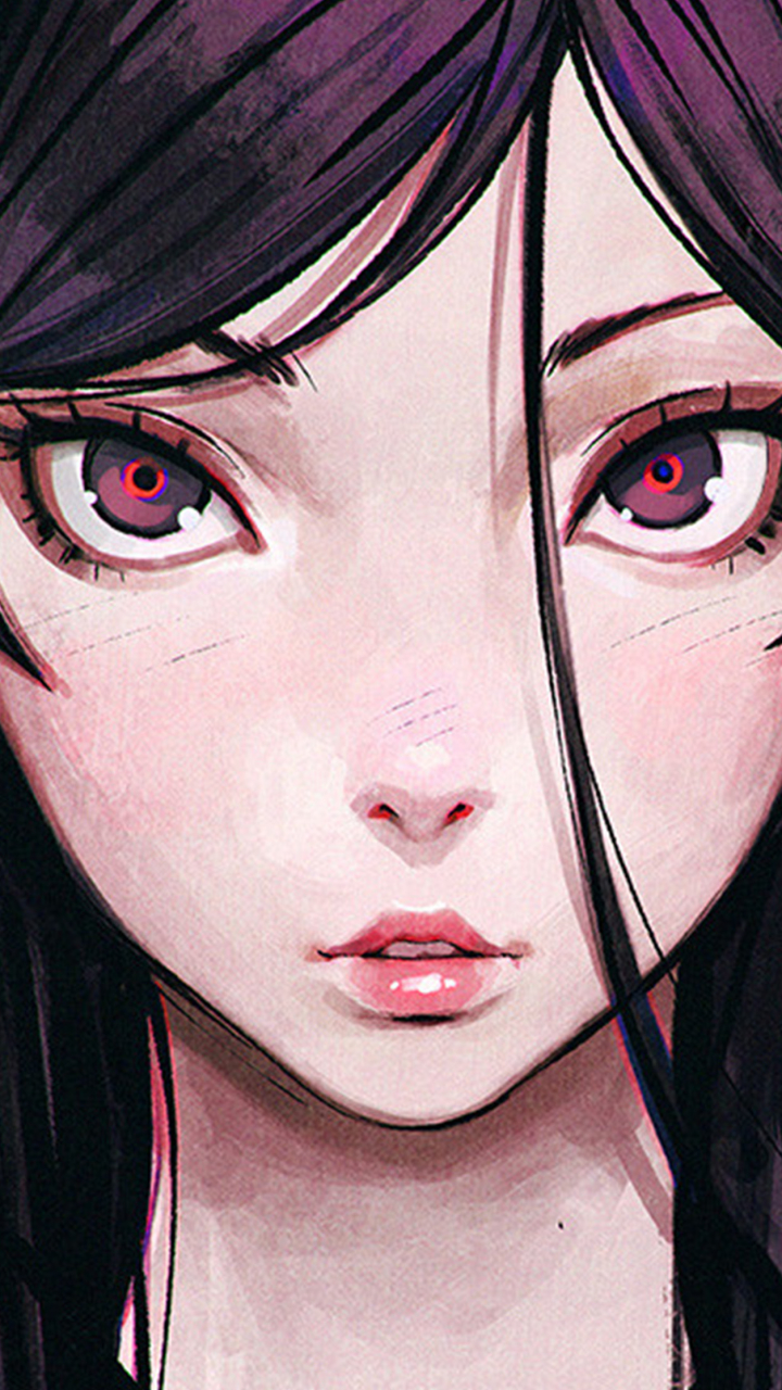 Download mobile wallpaper Anime, Original, Red Eyes, Black Hair for free.