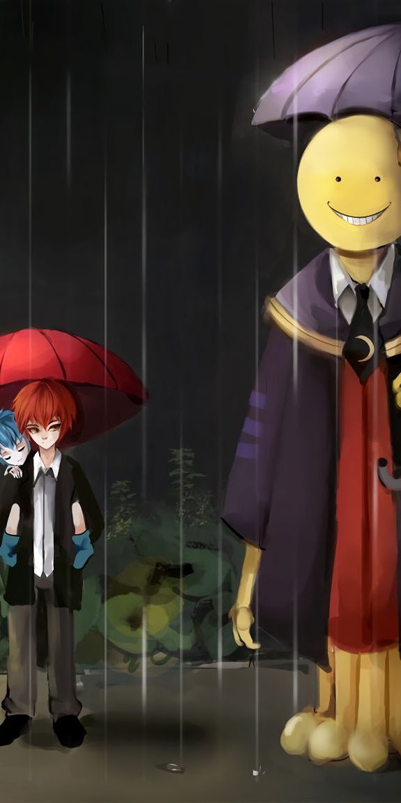 HDデスクトップ 壁紙: 暗殺教室, 赤羽カルマ, アニメ, コロ先生, 塩田渚, 雨, 傘ダウンロード無料画像 #780180