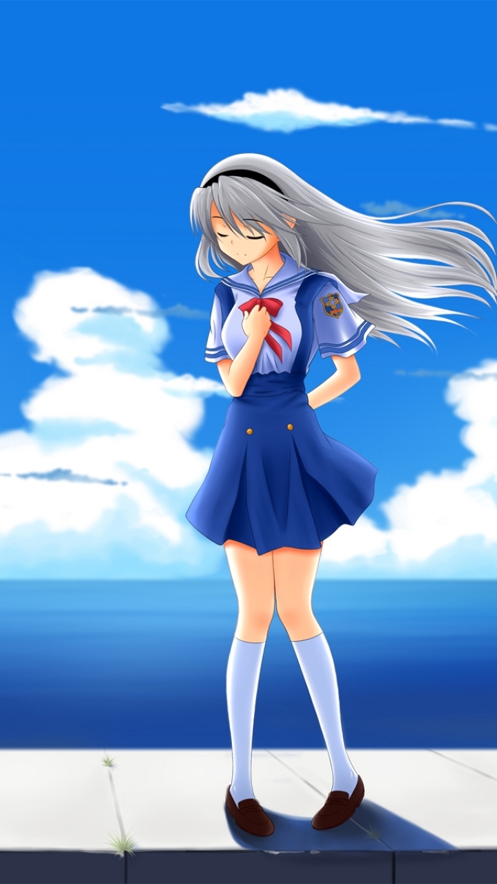 Download mobile wallpaper Anime, Sky, Ocean, Cute, Clannad, Tomoyo Sakagami for free.