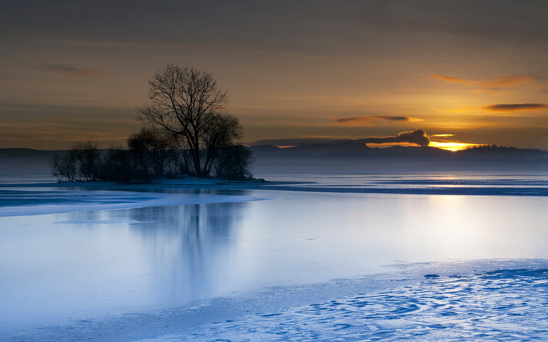 Download mobile wallpaper Winter, Nature, Water, Sunset, Ice, Fog, Fall, Earth for free.