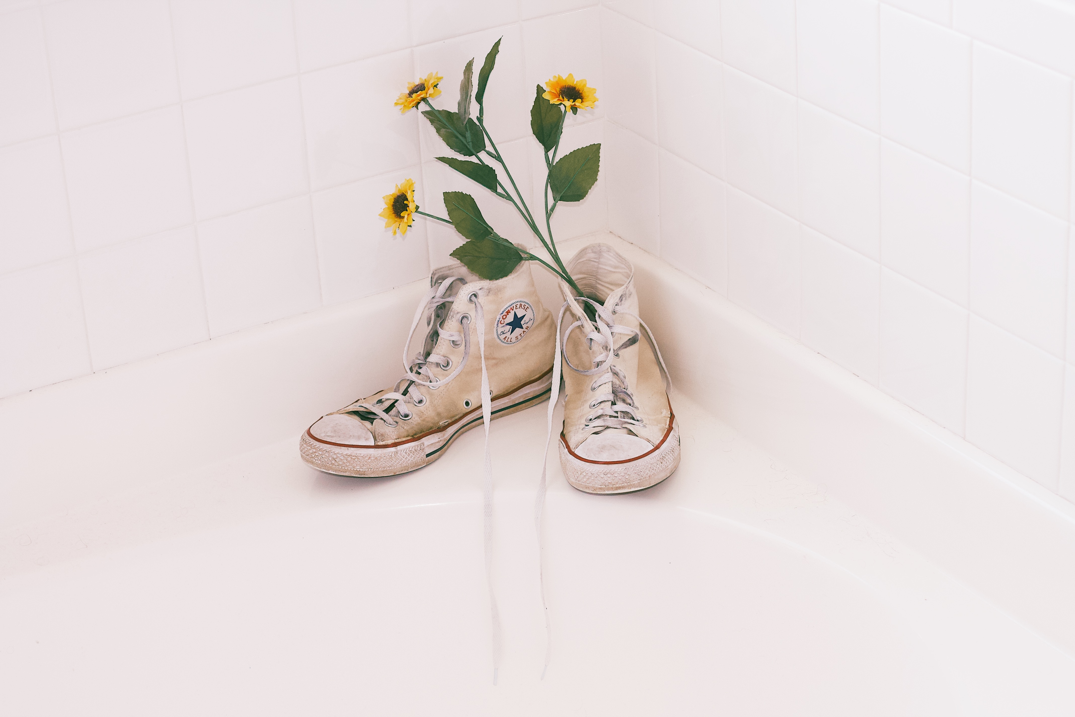 white, flowers, light, miscellanea, miscellaneous, sneakers, bouquet, light coloured, shoes, footwear
