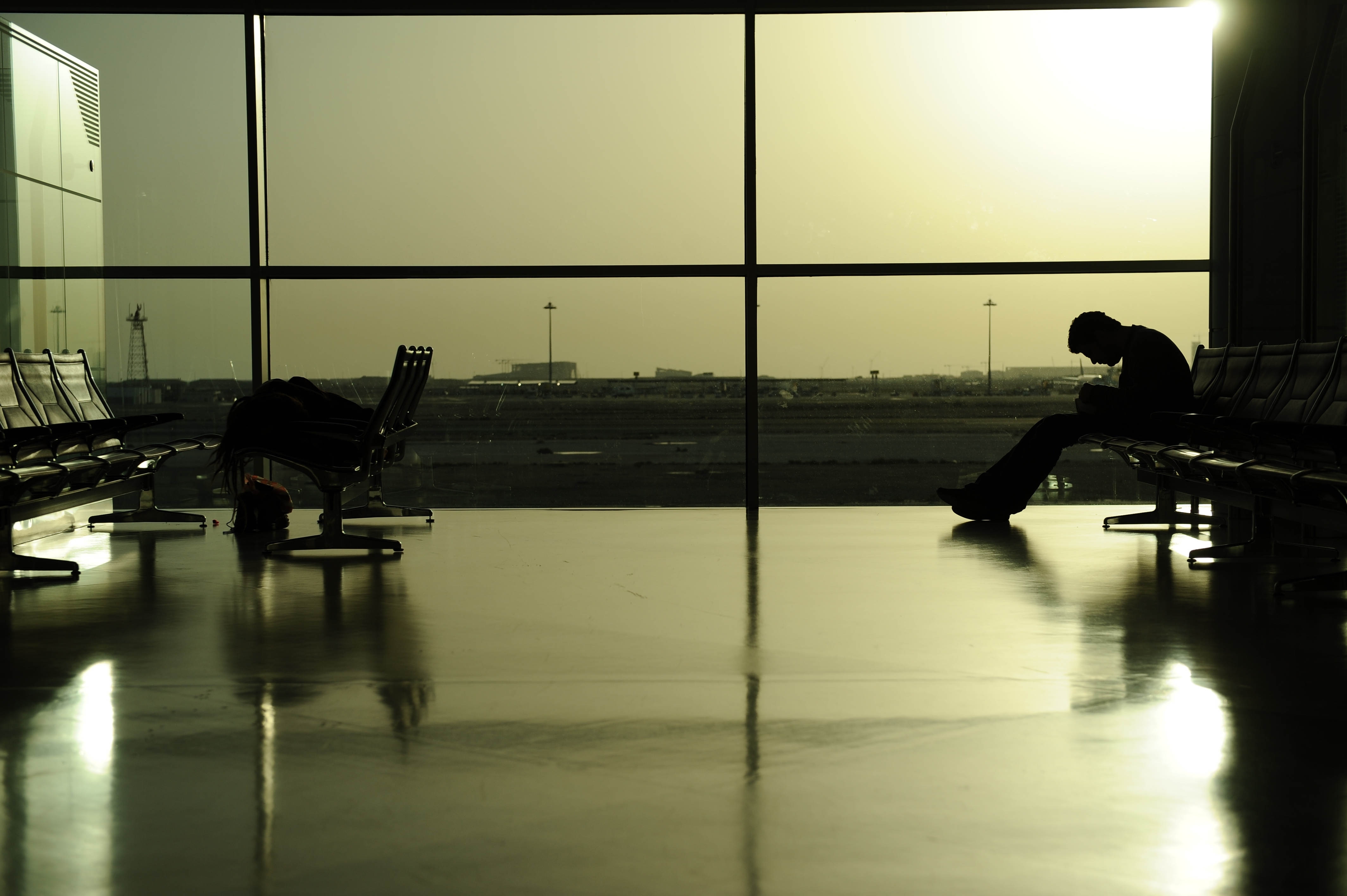 dark, human, person, expectation, waiting, airport