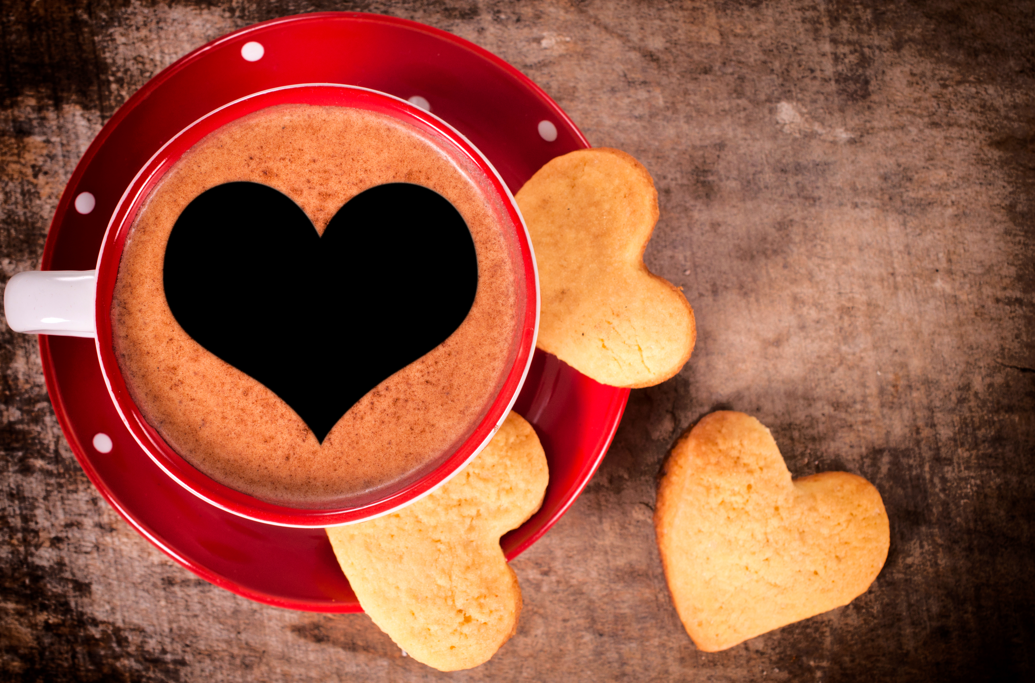 Download mobile wallpaper Food, Coffee, Cup, Cookie, Heart Shaped for free.