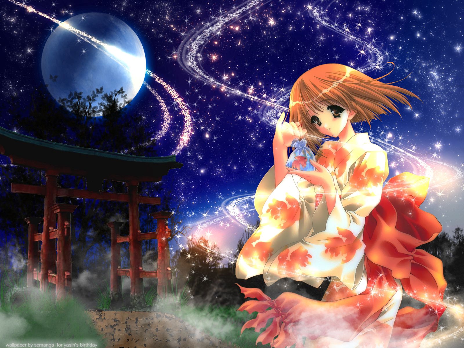 Download mobile wallpaper Shining, Kimono, Girl, Anime for free.